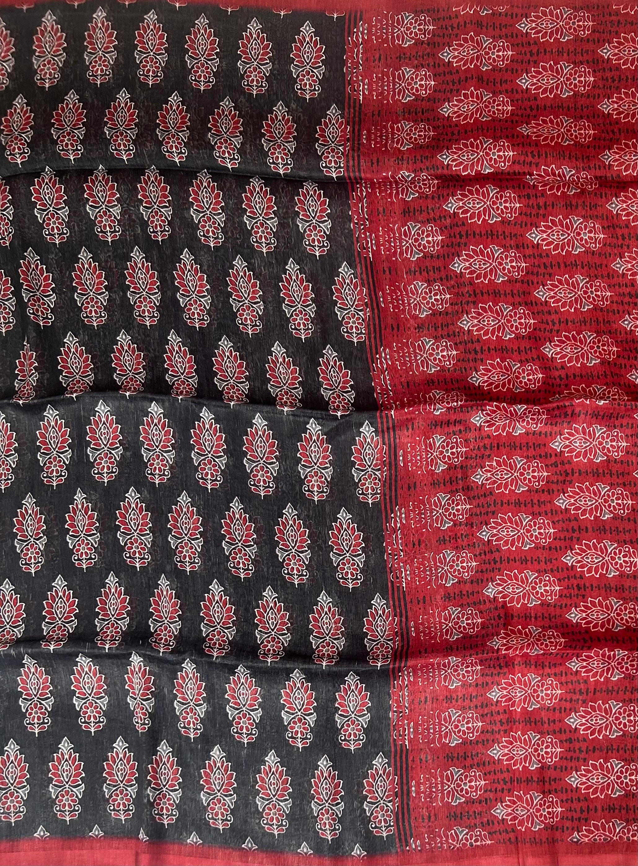 Black n red pure linen saree