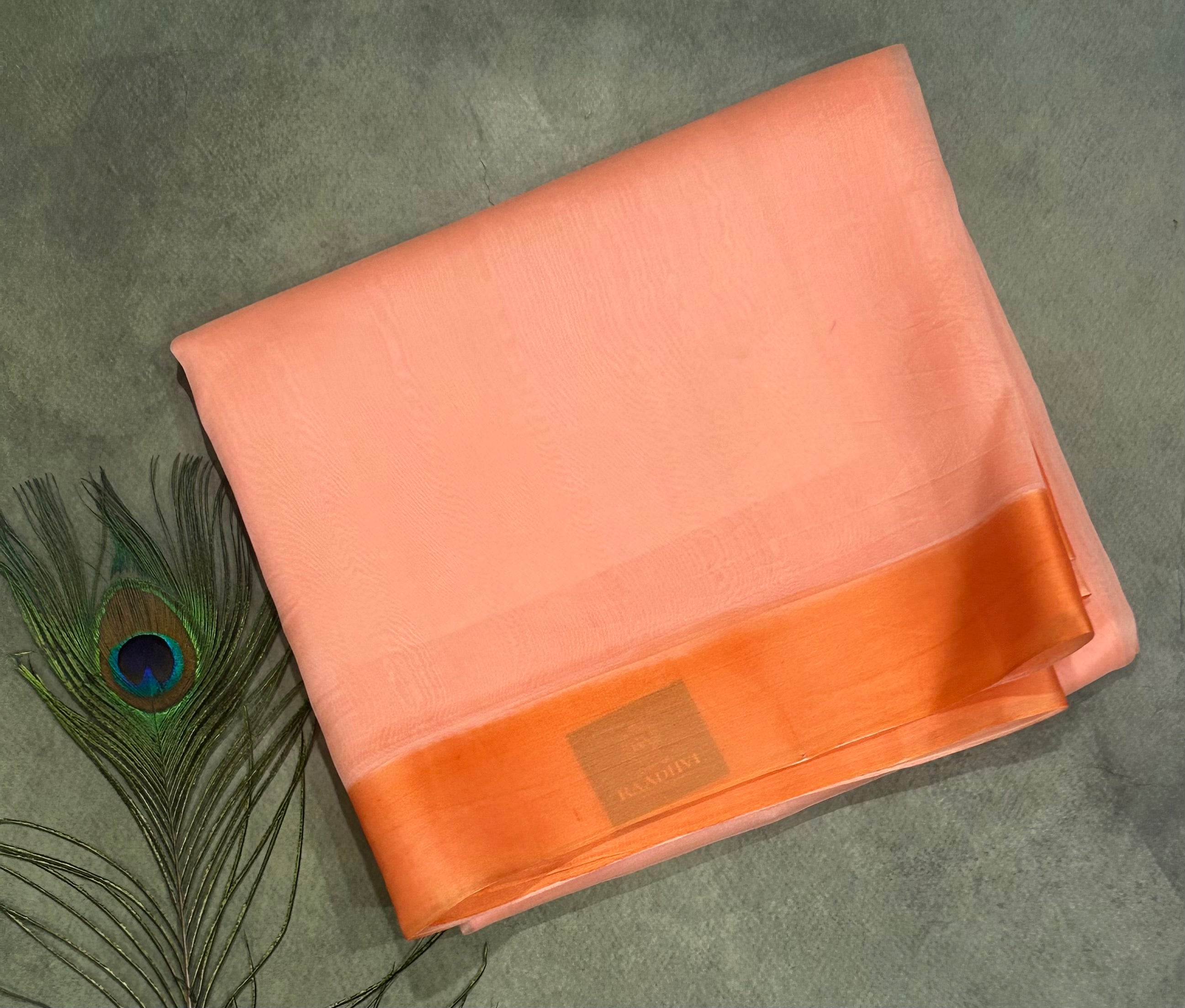 Light orange pure barbie kora 102 organza saree