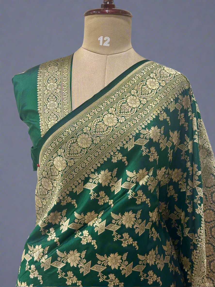 Bottle green pure kathan silk saree