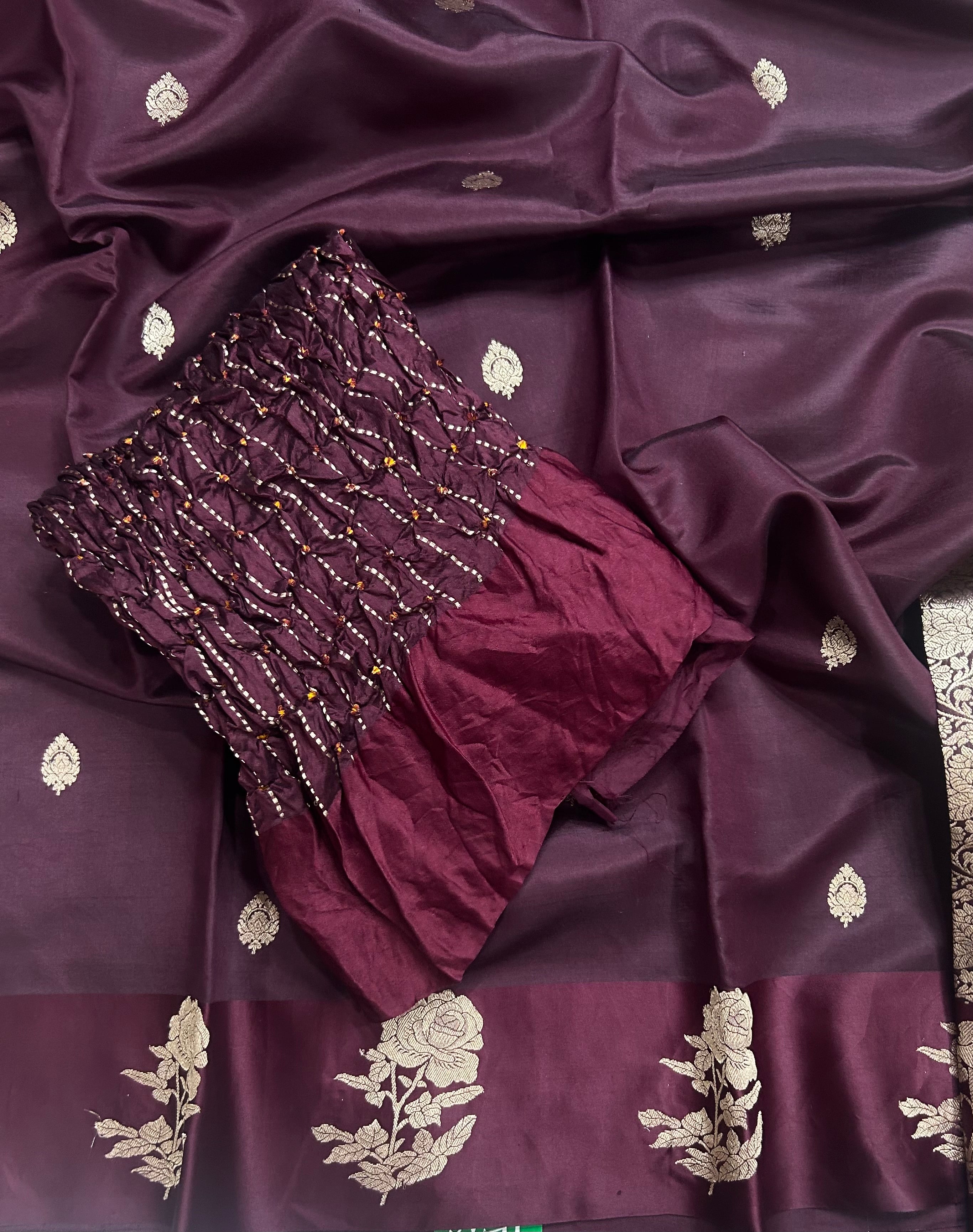 Wine benarasi lightweight silk 105 saree