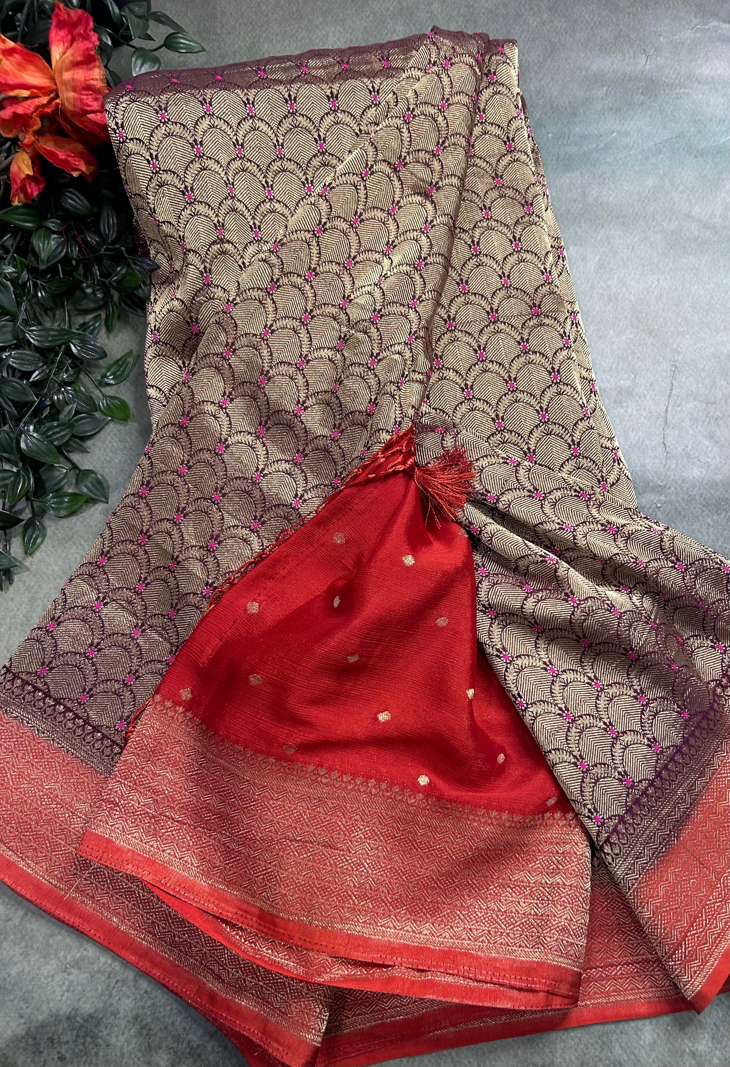 Brown brocade semi georgette 105 saree