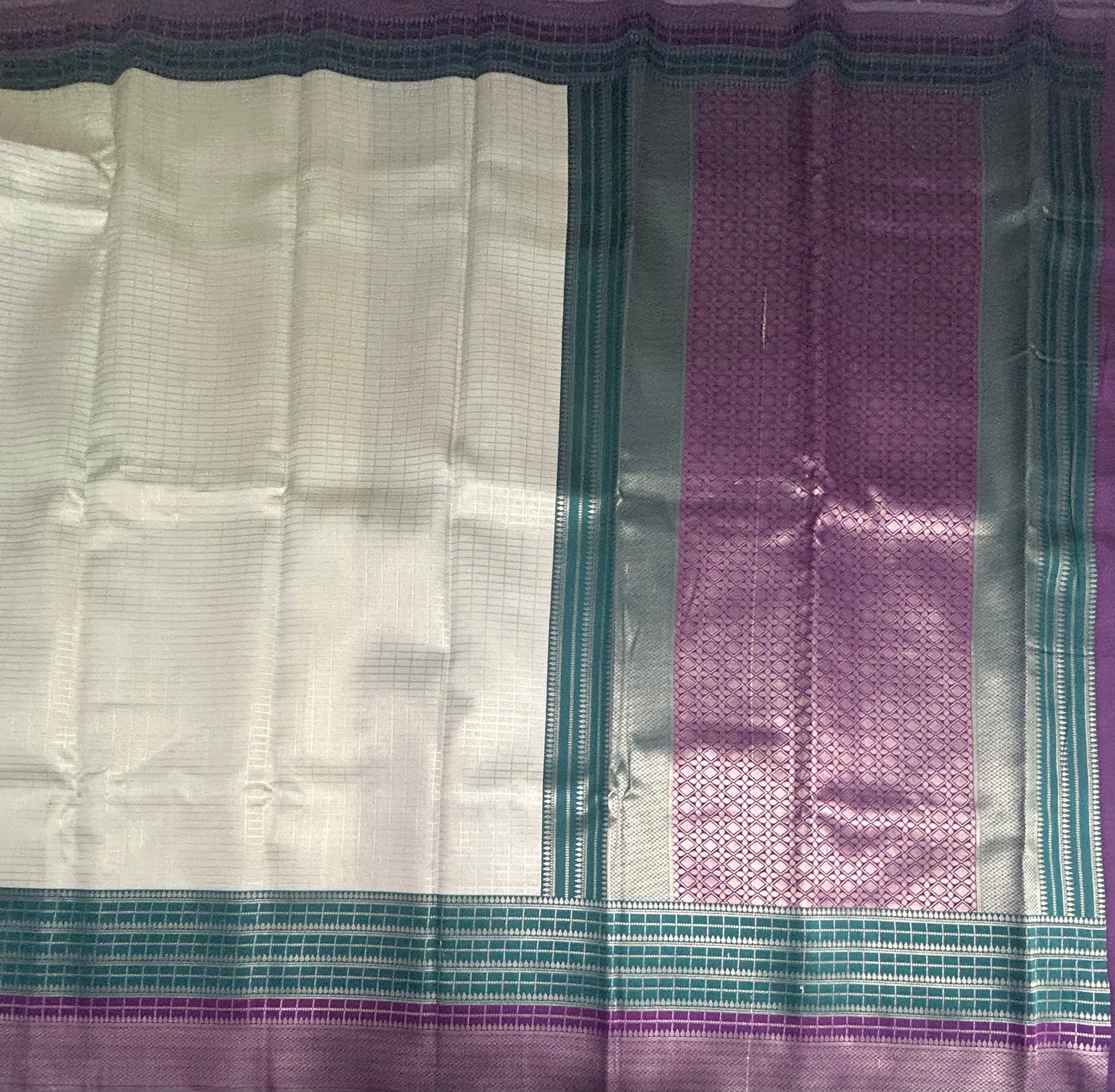 Light green small checks semi Silk Saree