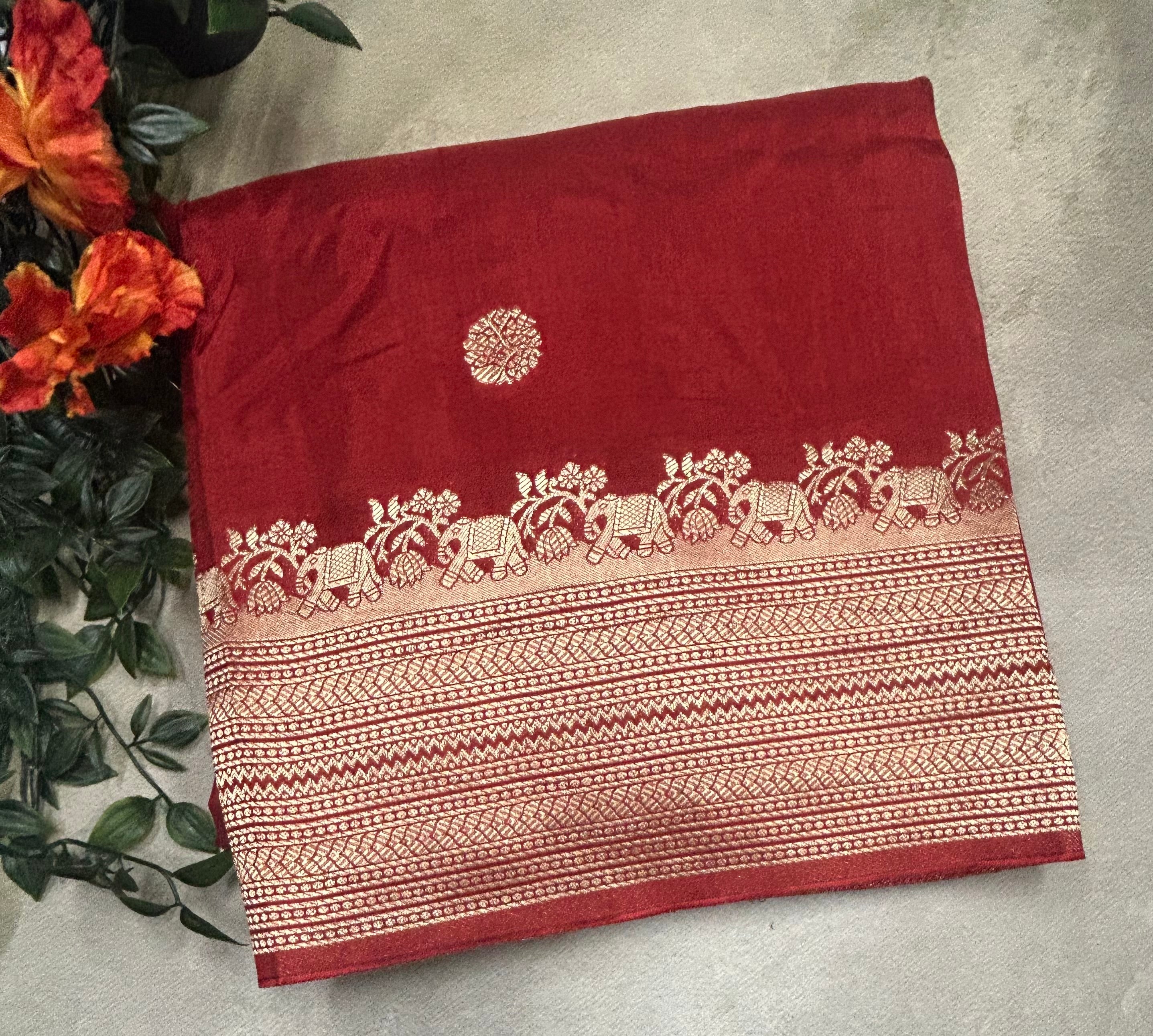 Red long border semi silk saree