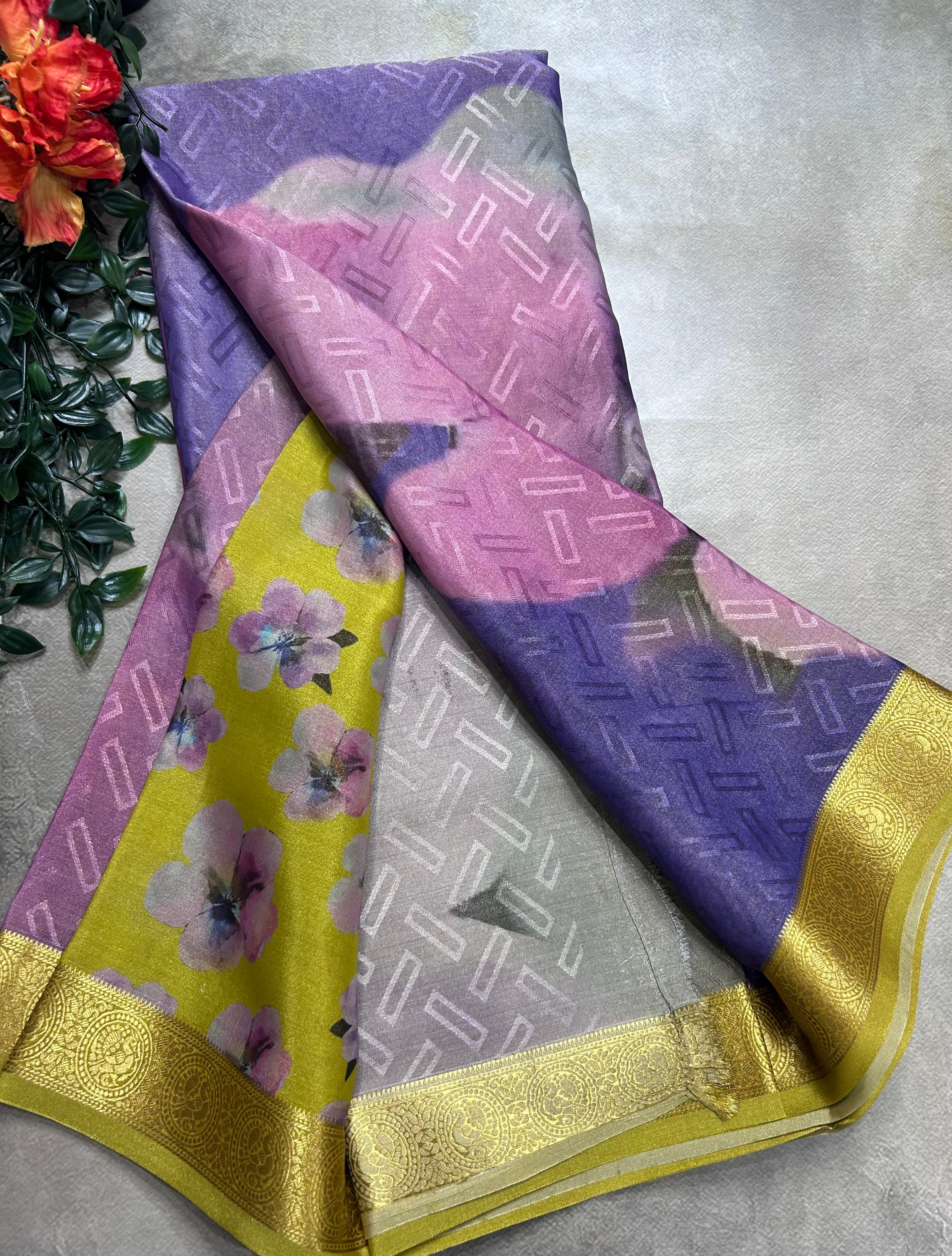 Multicolour digital print pure mysore silk saree(DMS106)