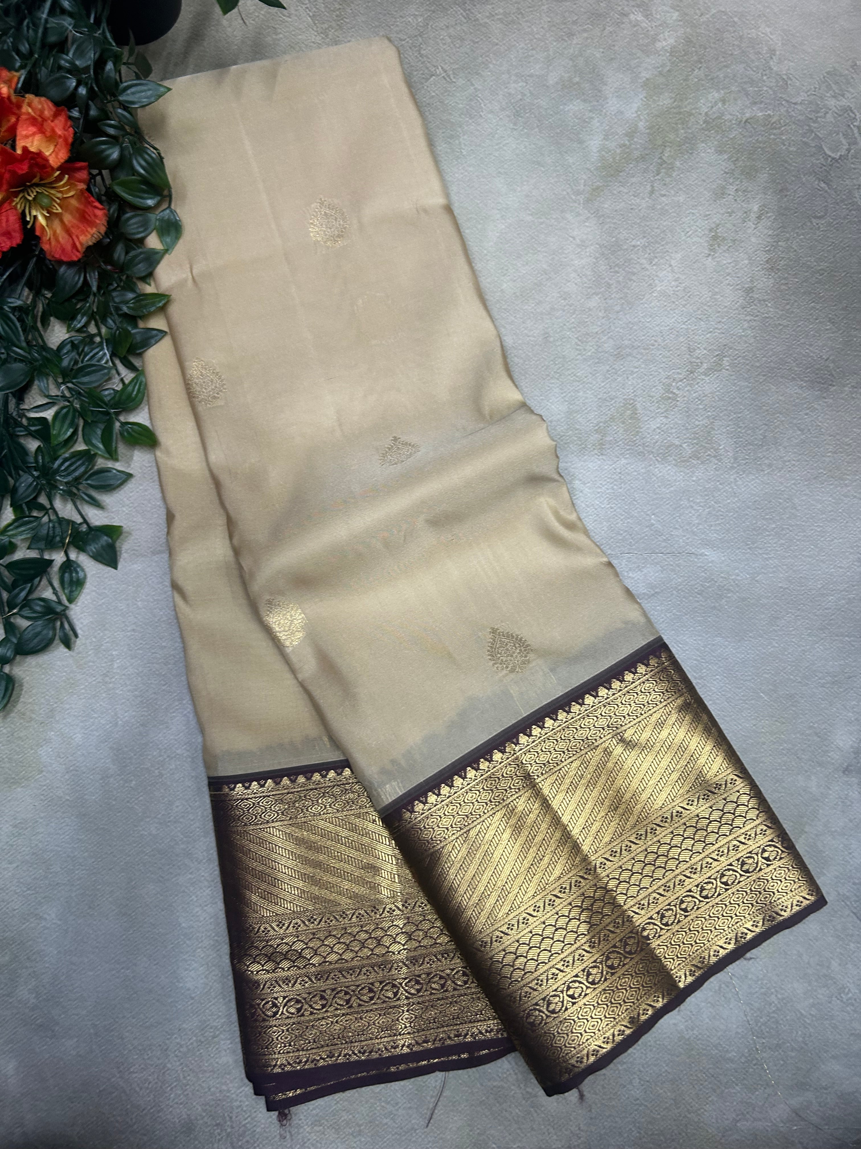 Beige small border semi Kanchi-105 saree