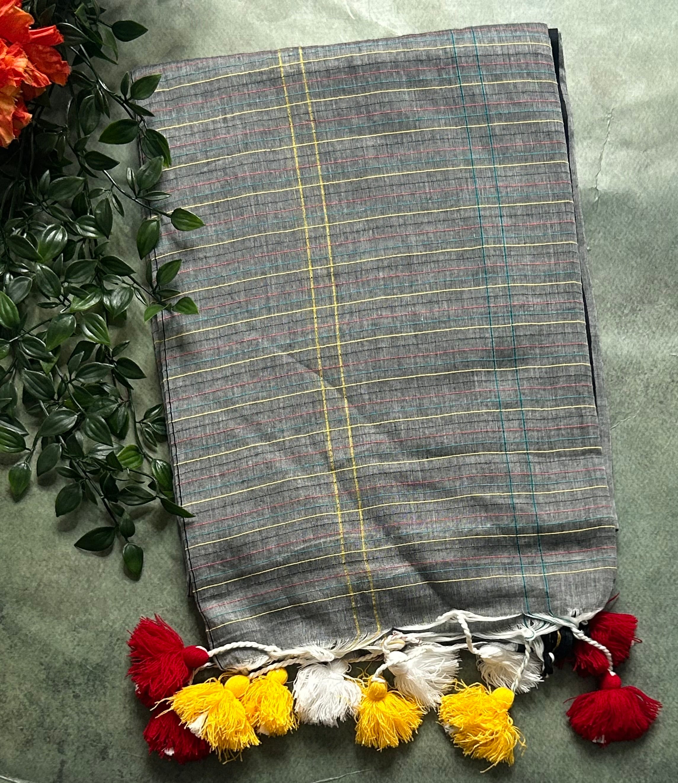 Grey pure cotton 103 jamdani saree