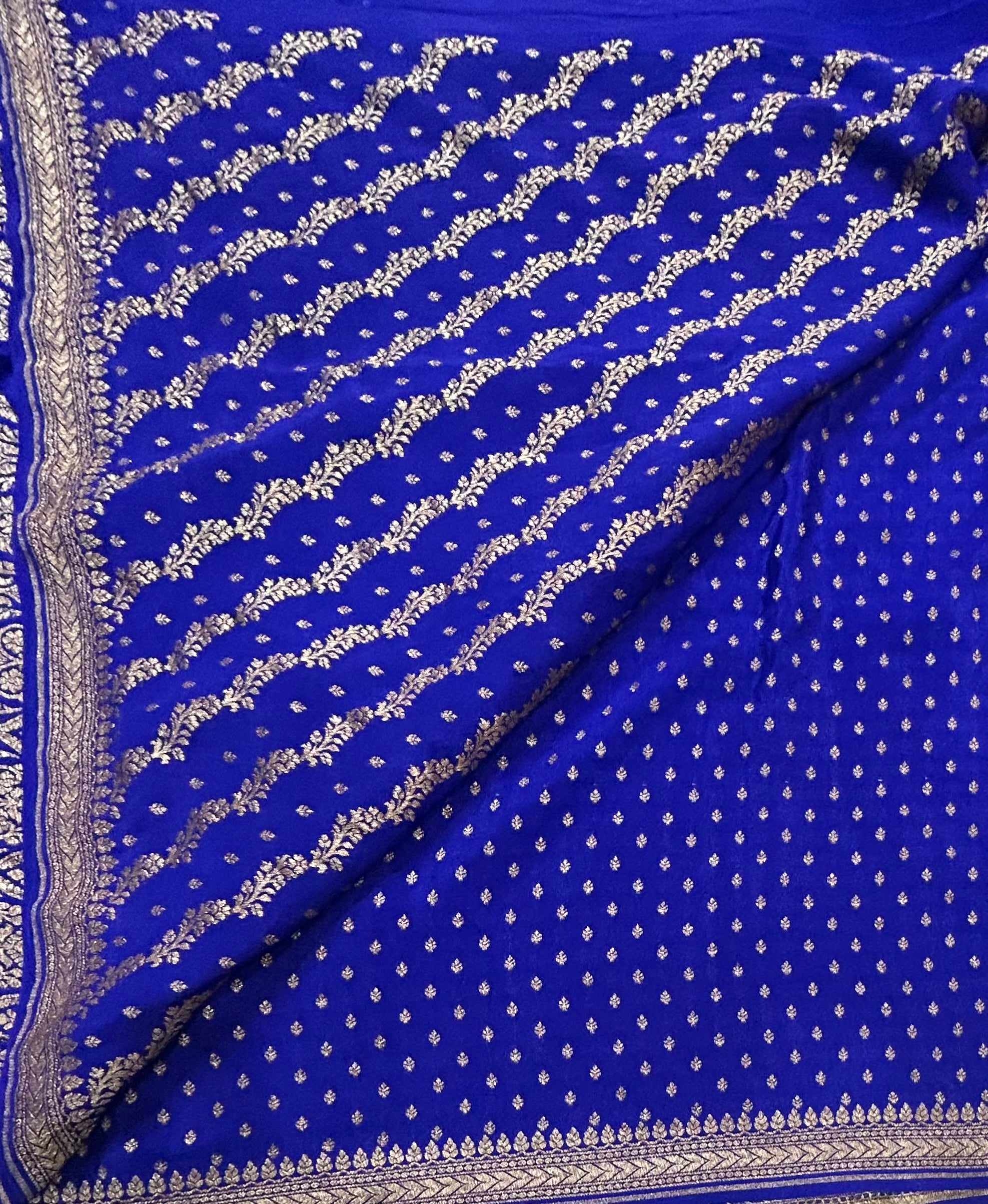 Royal blue small Butta pure Benarasi crepe 106 saree