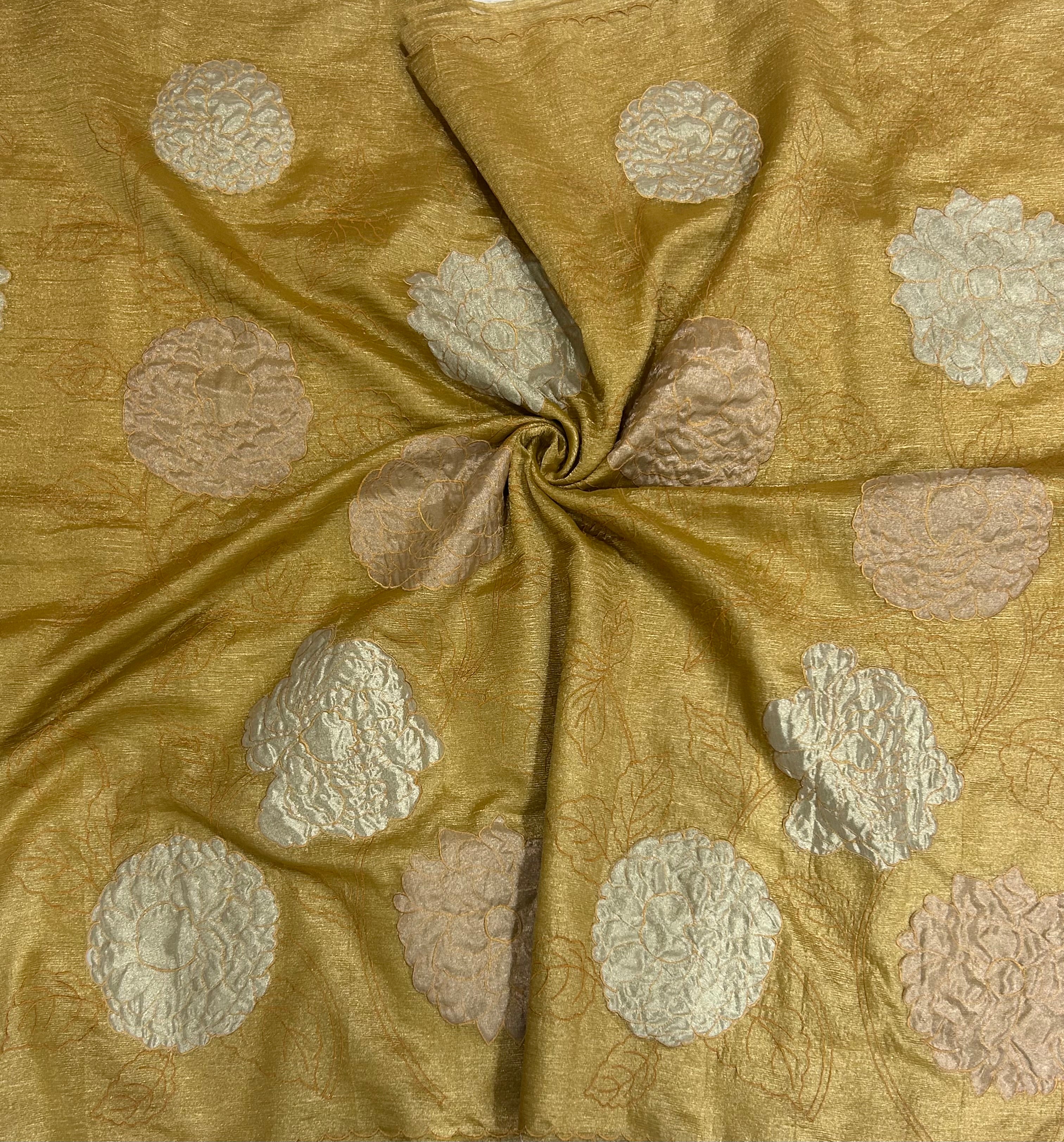 Golden appliqué work crush tissue 104 saree