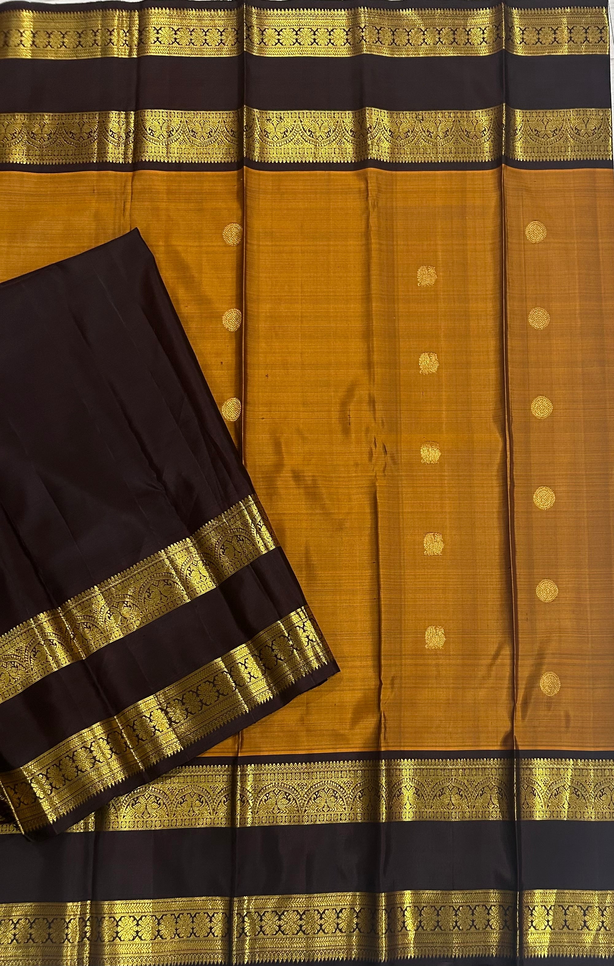 Mustard yellow bentex-12 pure kanchipuram handloom silk vintage saree