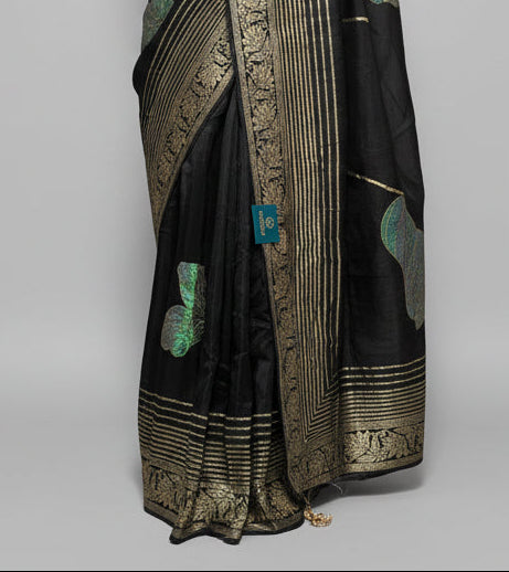 Black appliqué tissue 103 saree