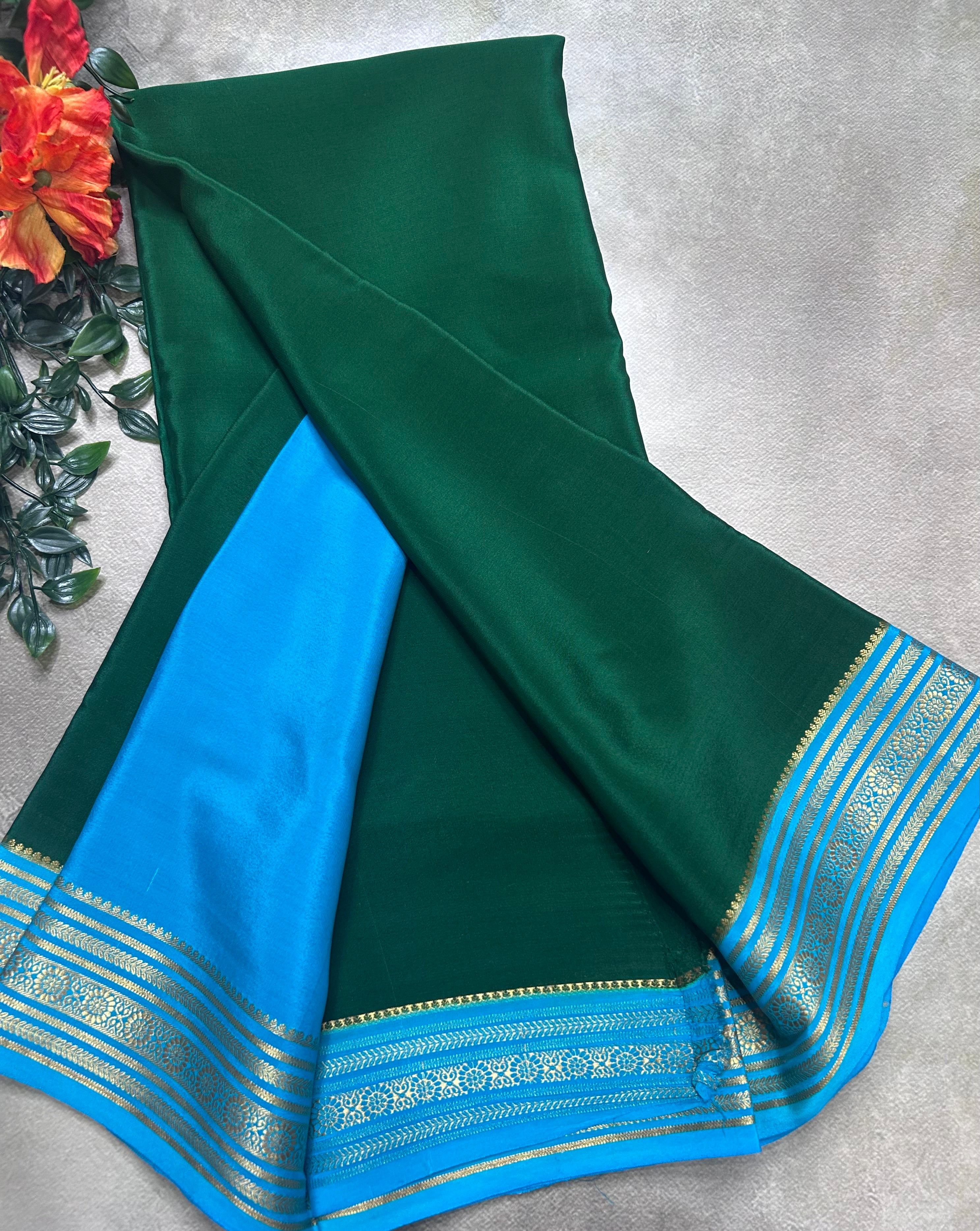 Bottle green small border pure mysore silk saree(MSC106)