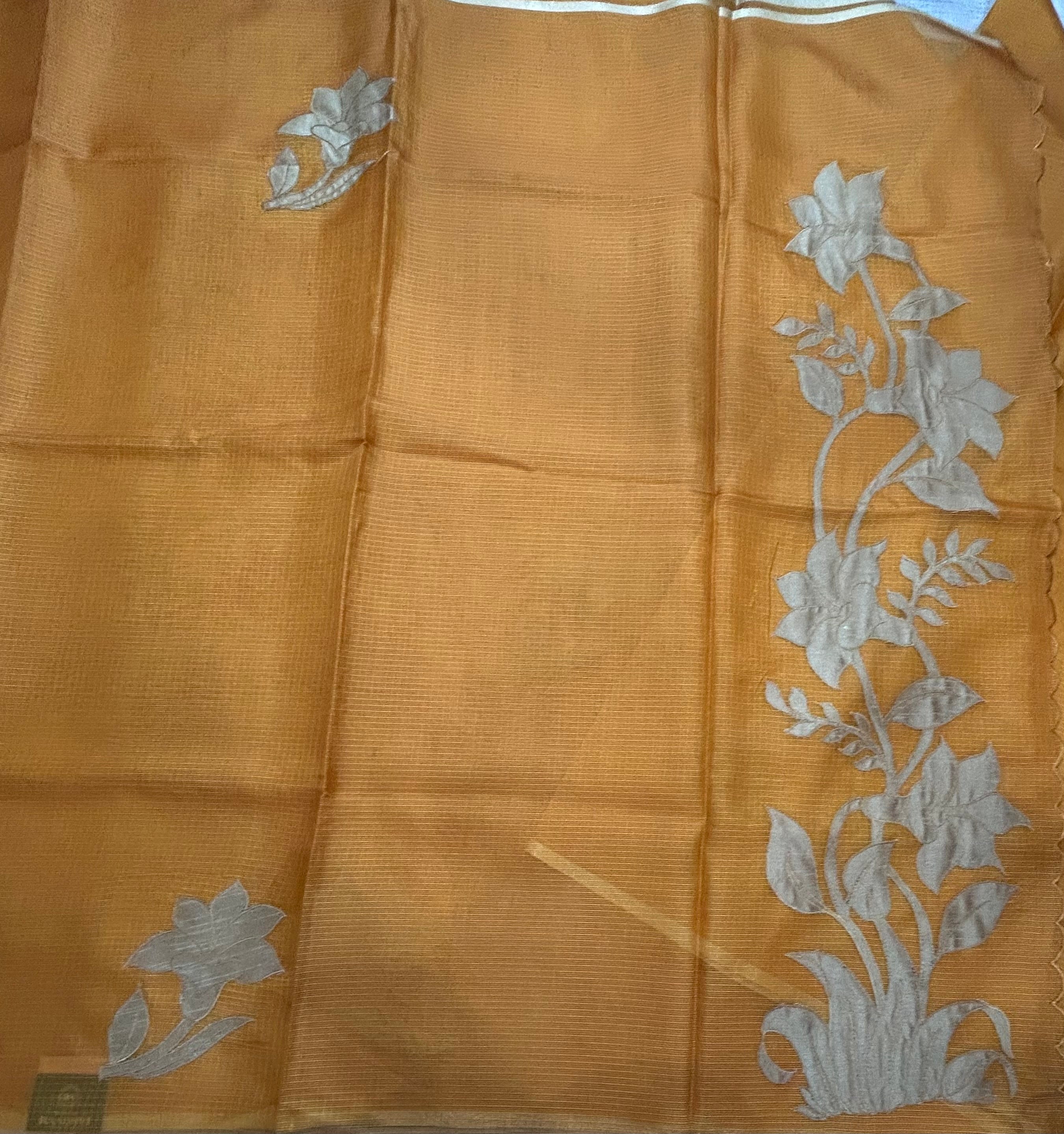 Yellow kota checks appliqué work 106 saree