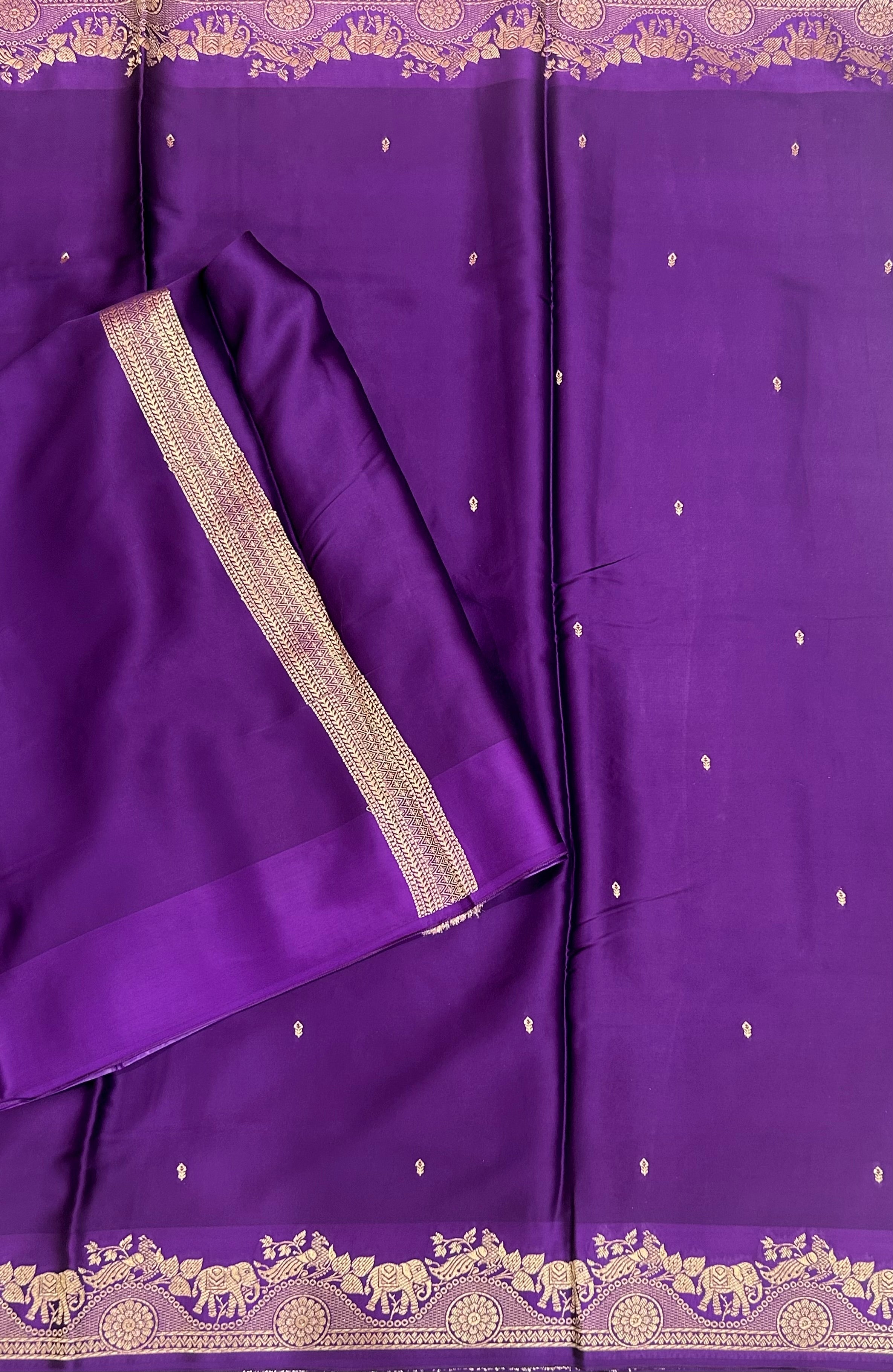 Purple small border satin crepe 103 saree