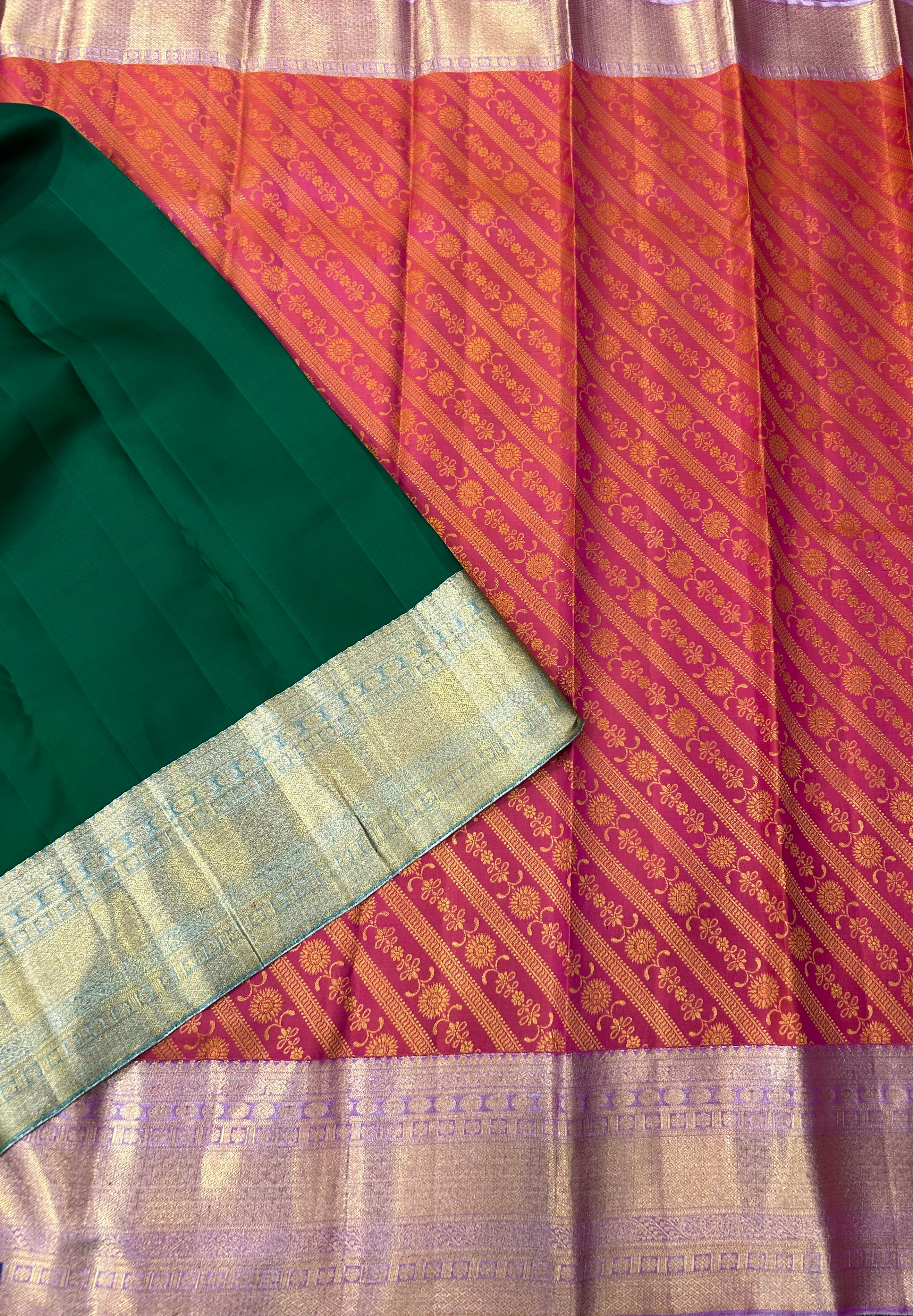Pink stripes pure kanchipuram silk saree