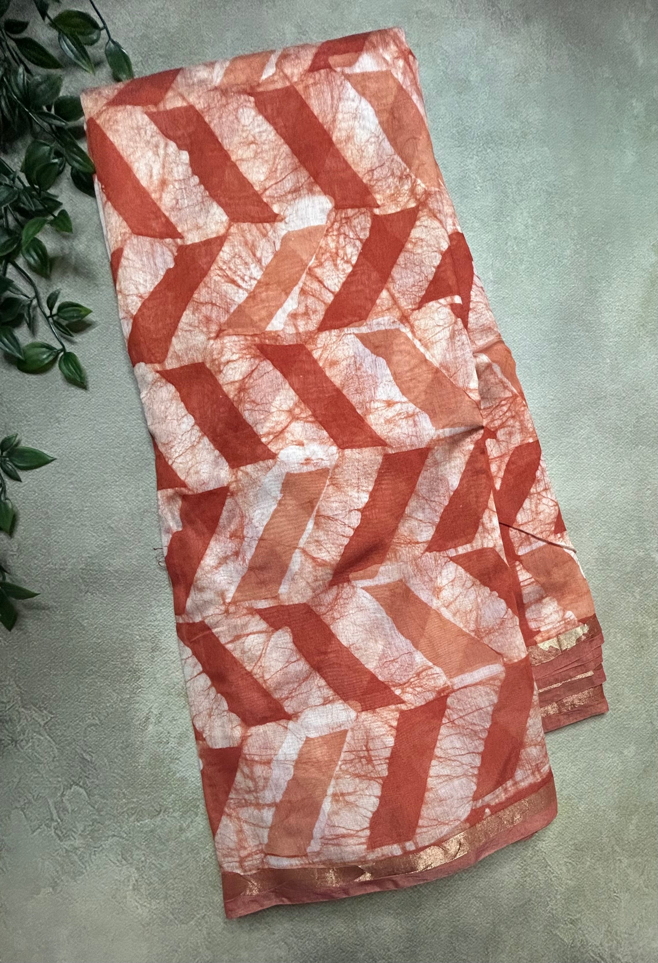 Pastel orange digital print semi Tussar saree