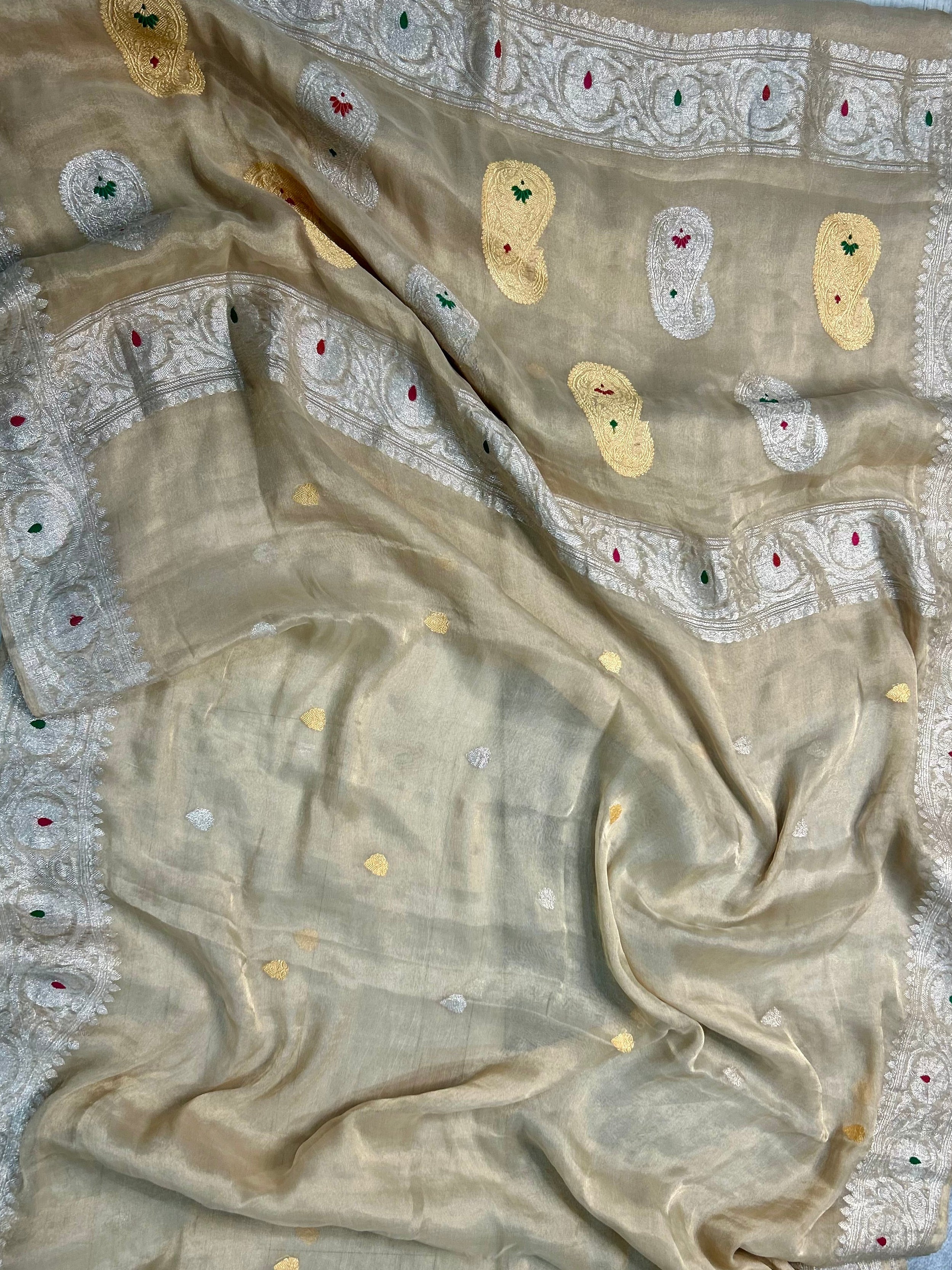 Golden tissue chiffon saree 101