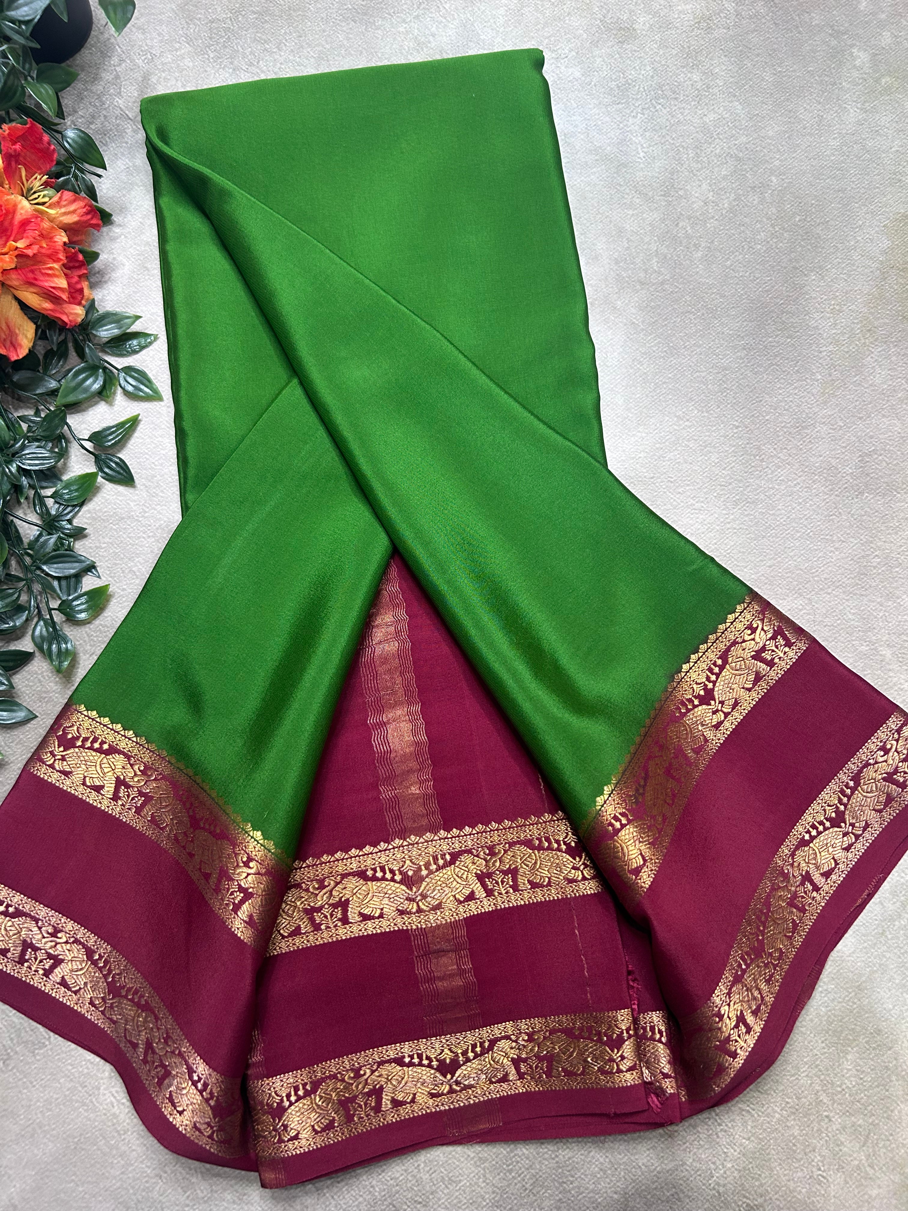 Green bentex border pure mysore silk saree(MSC106)