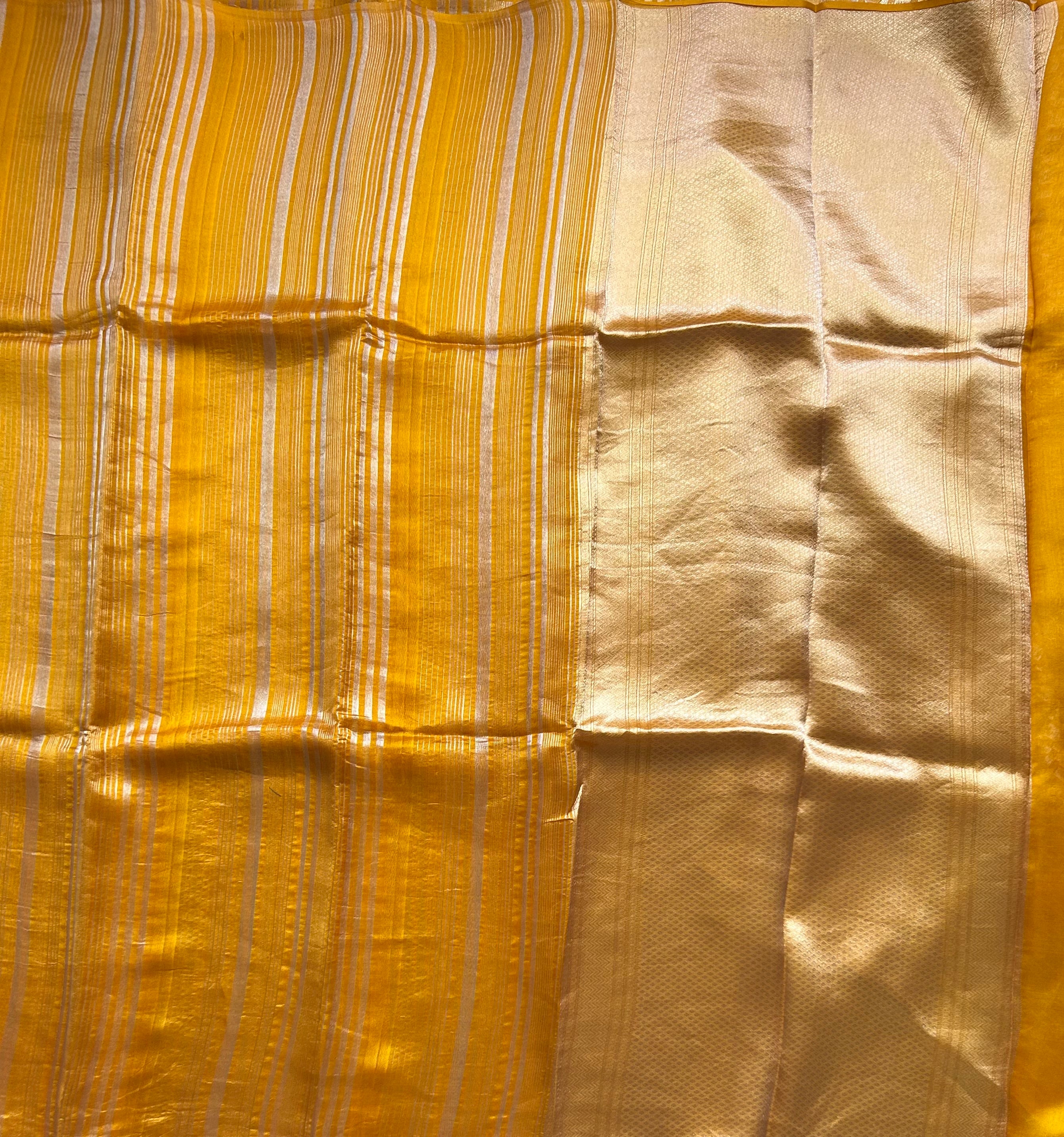 Yellow stripes pure organza tissue 103 saree