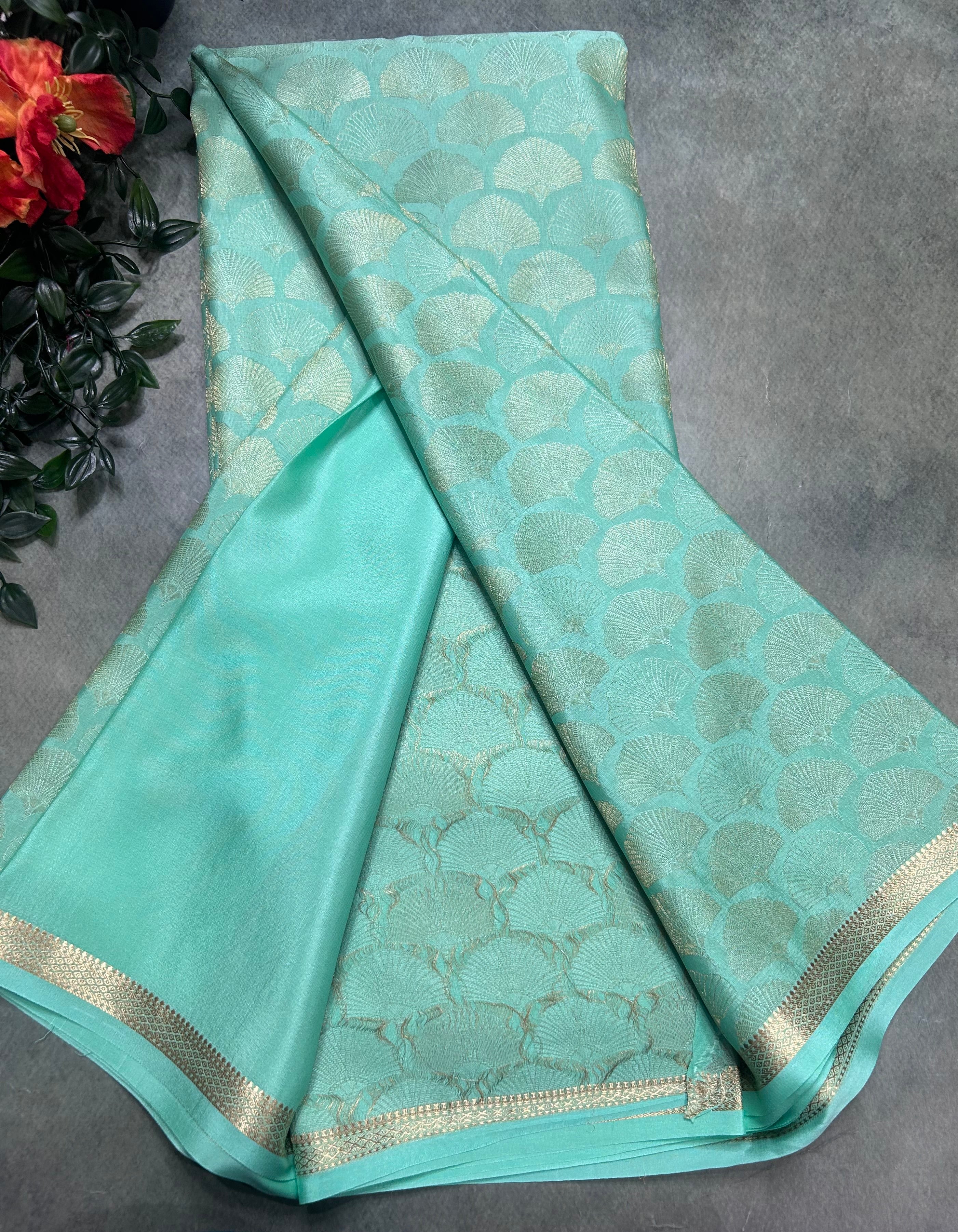Sea green brocade Pure Mysore Silk 106 Saree