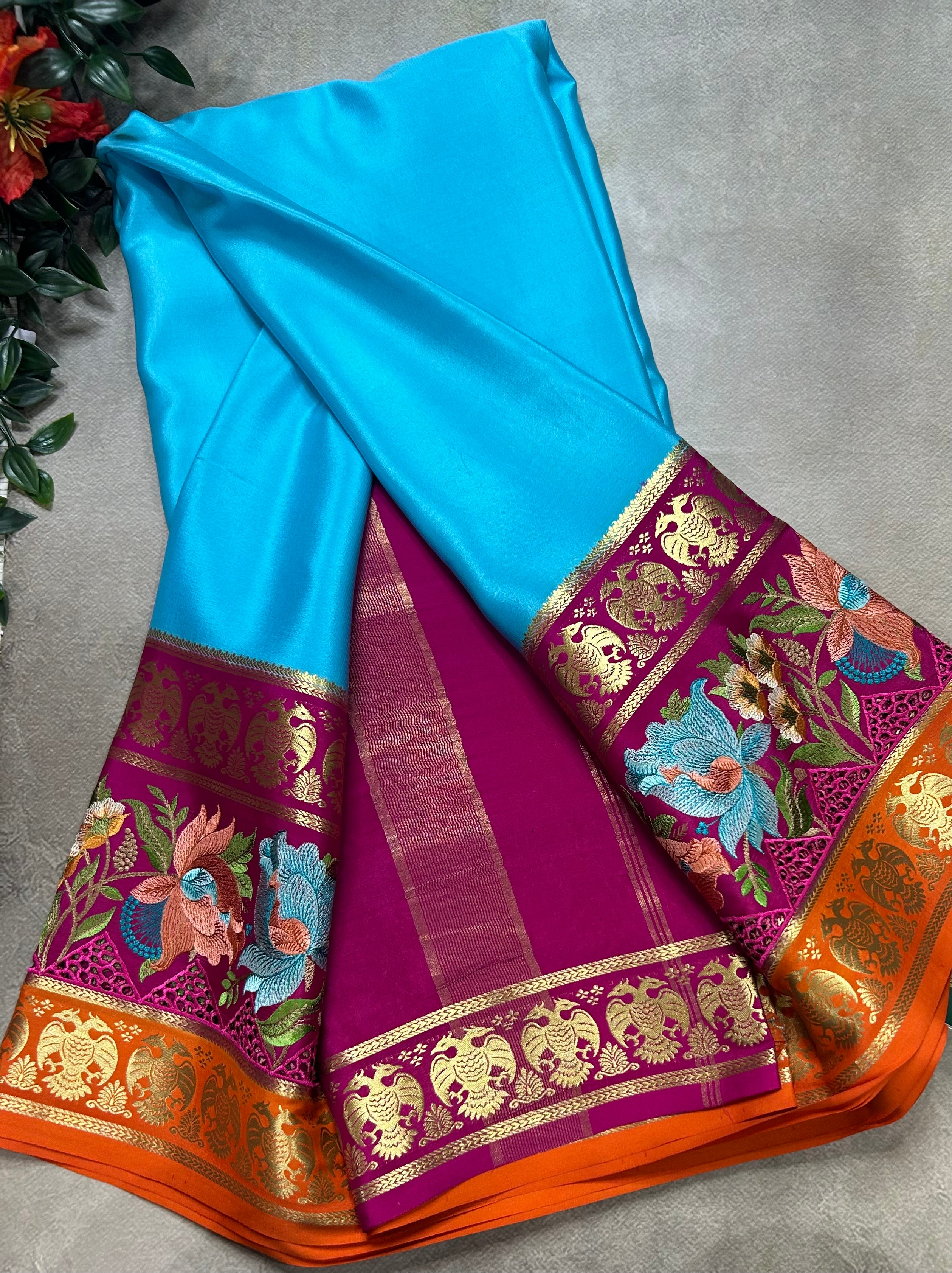 3D embroidery pure mysore silk-105 saree