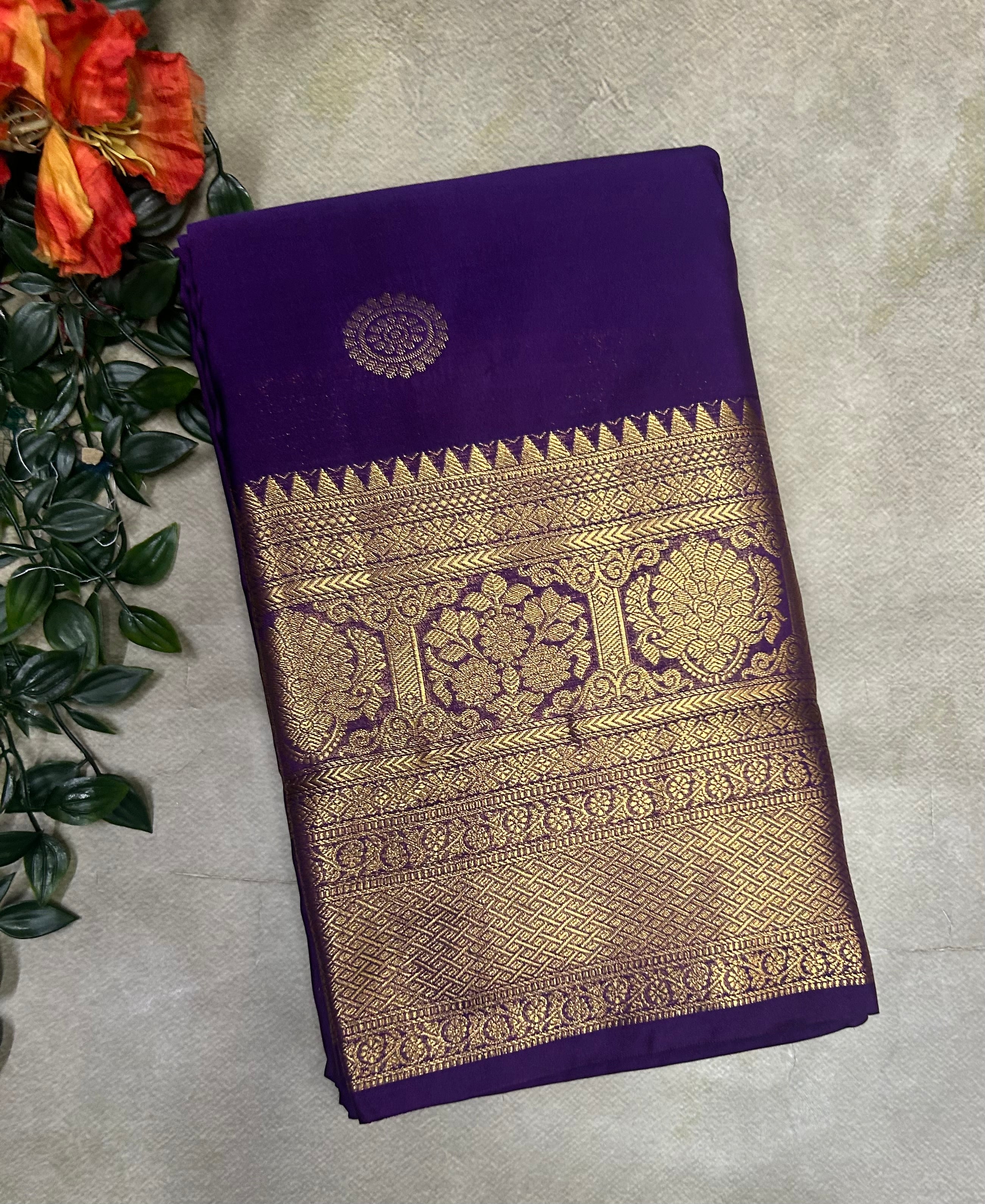 Purple long border semi Kanchi-105 saree