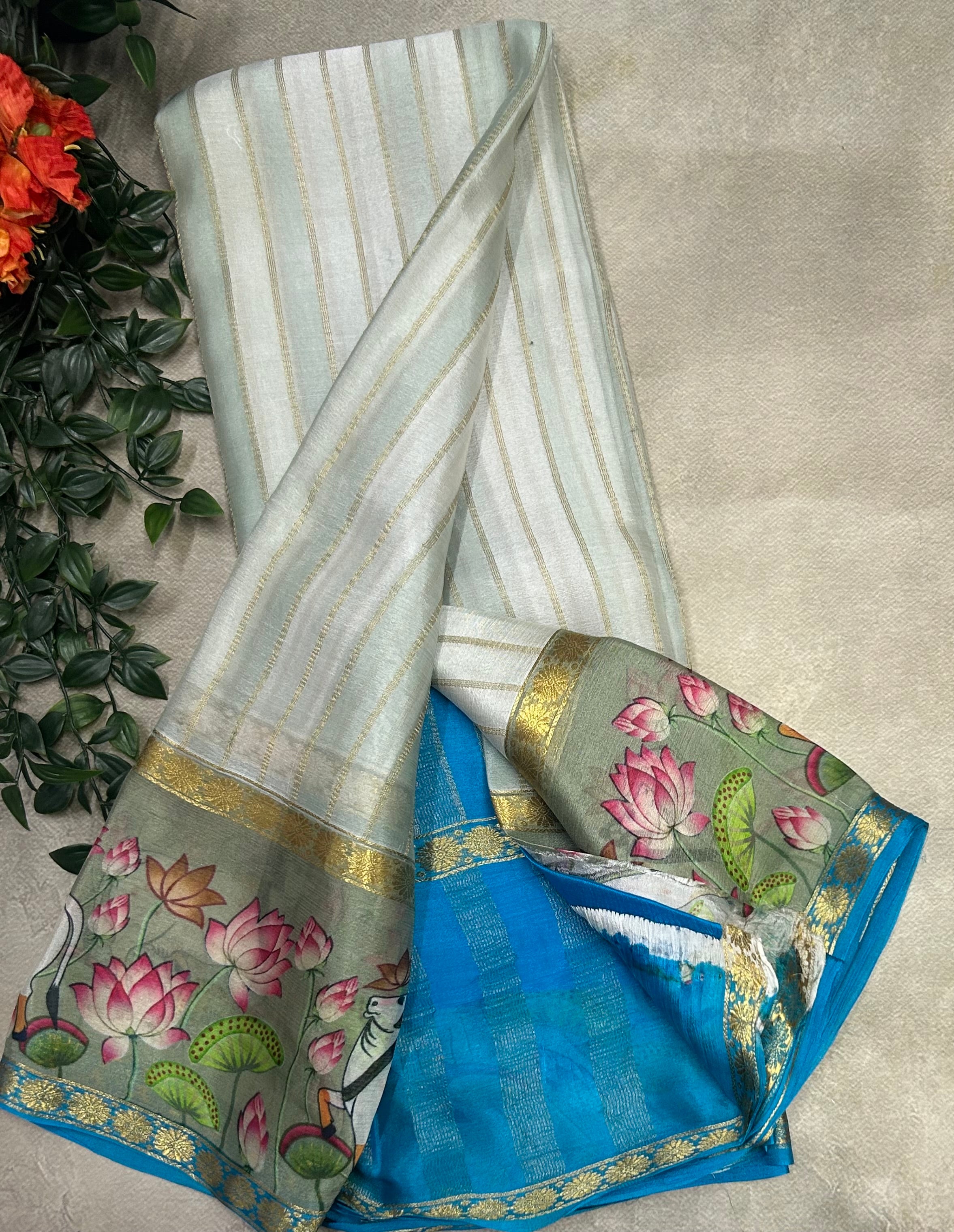 Rankart kalamkari border pure wrinkle 103 crepe silk saree