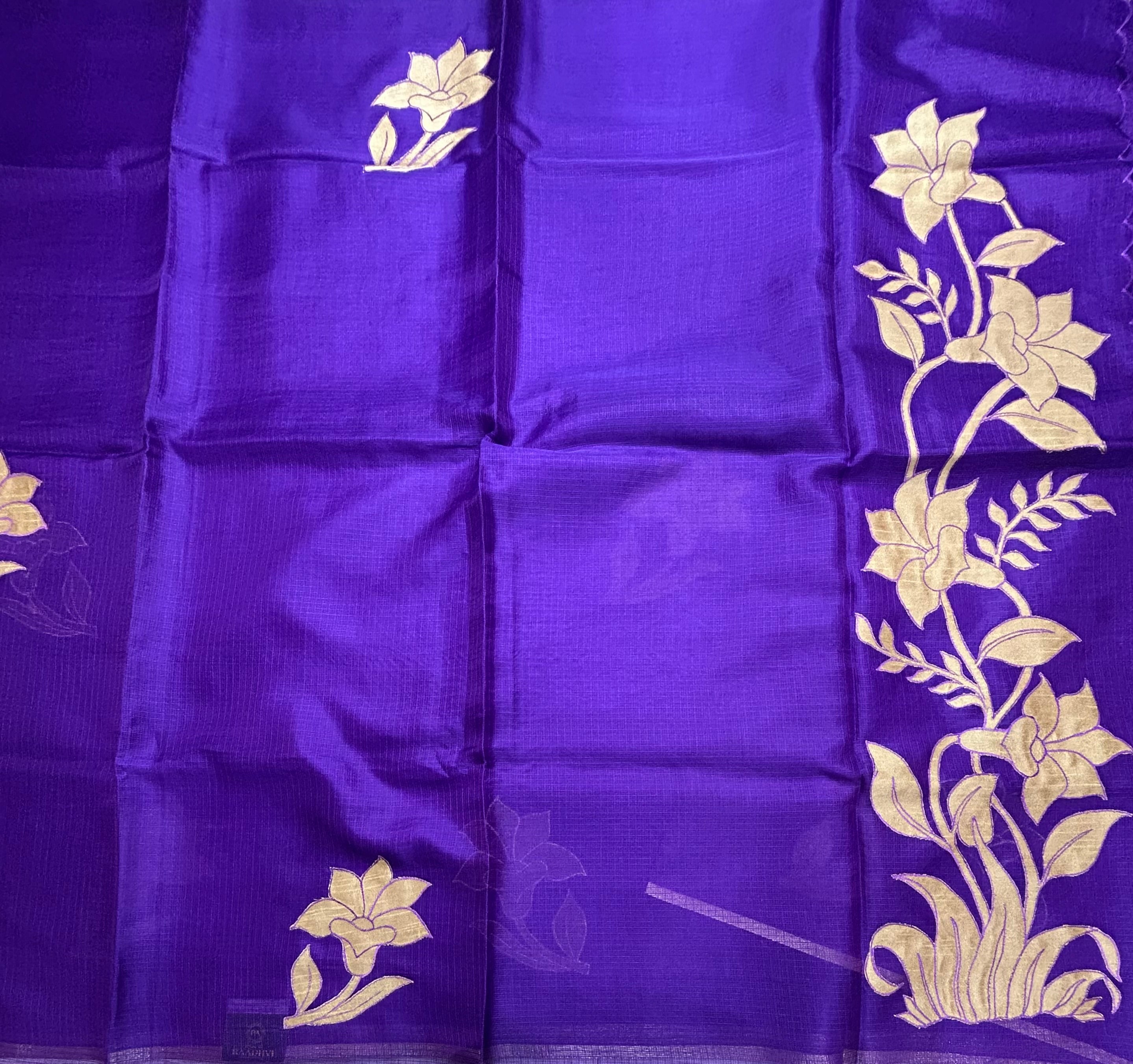 Purple kota checks appliqué work 106 saree