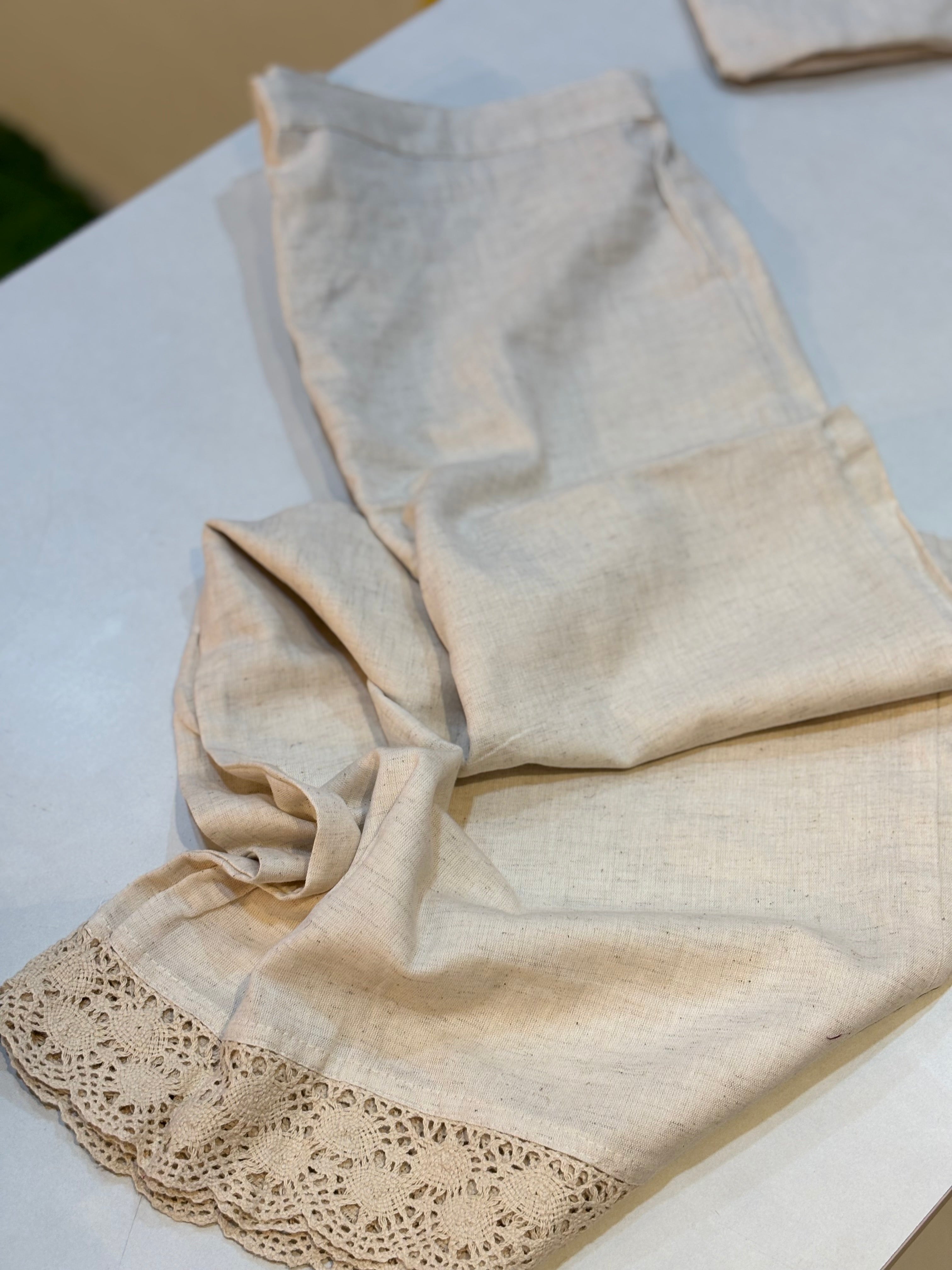 "LILY" Cream and wine linen Cotton cord set Kurtha
