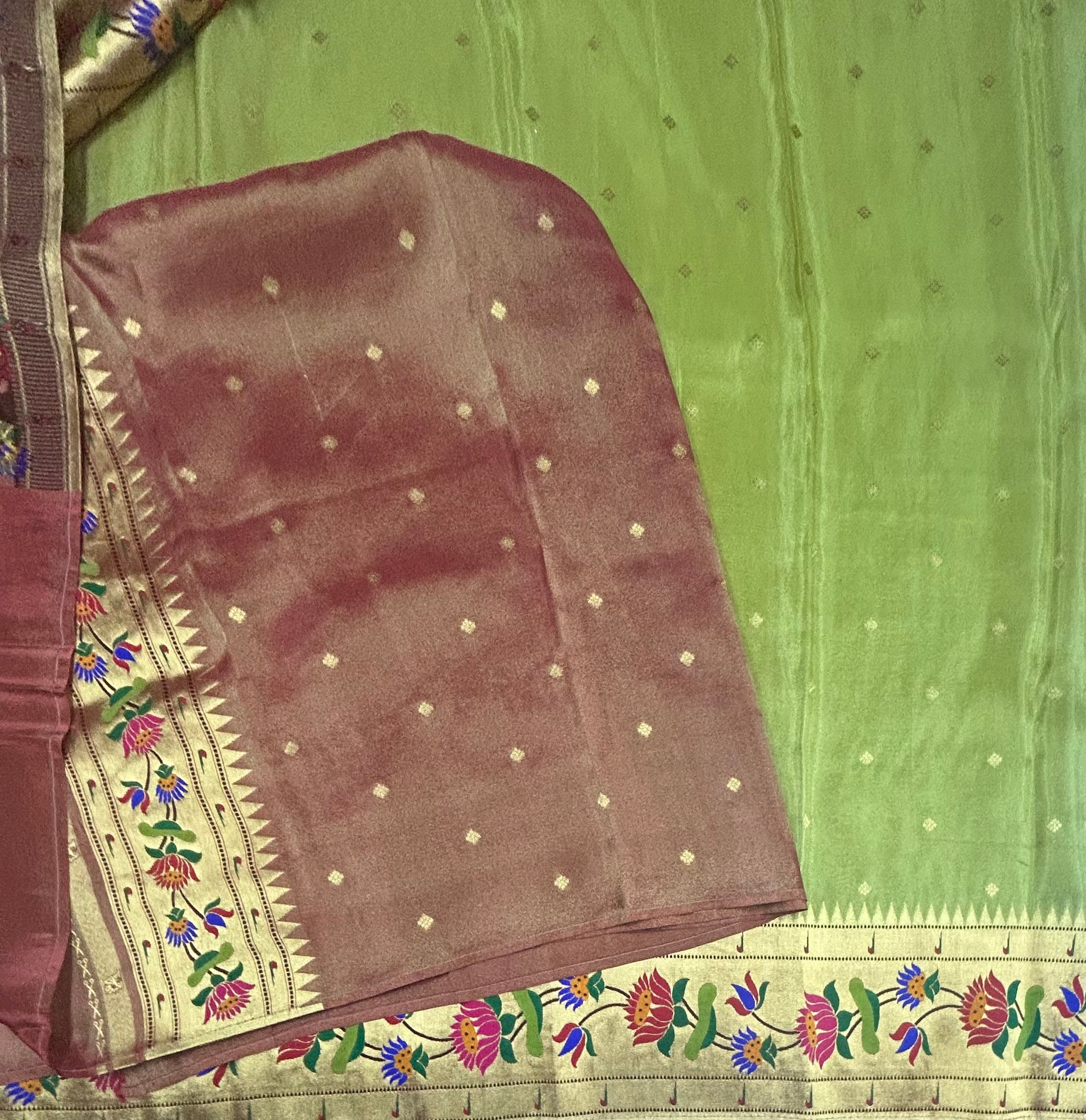 Pastel green small butta tissue paithani border saree