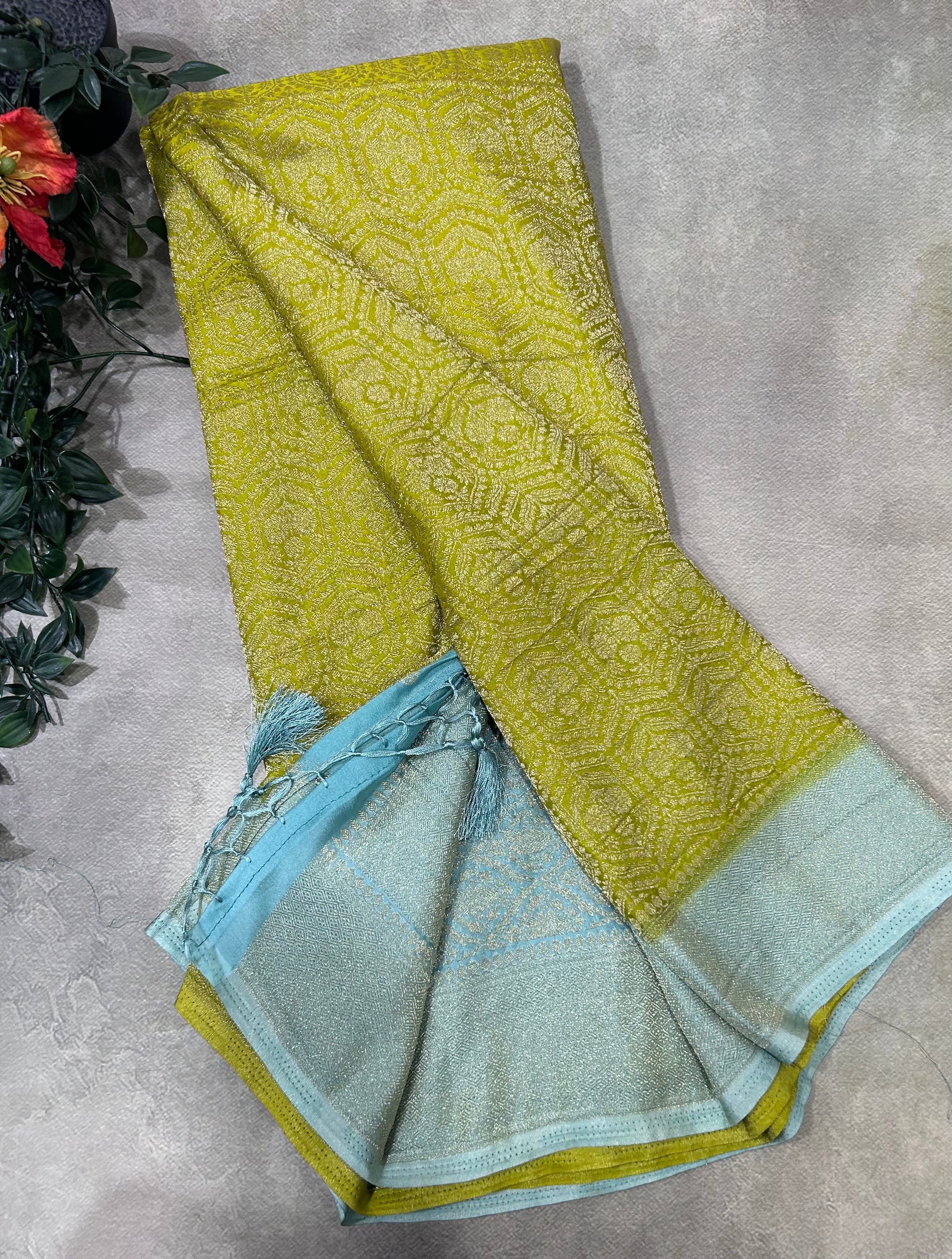 Light green  brocade semi georgette 105 saree