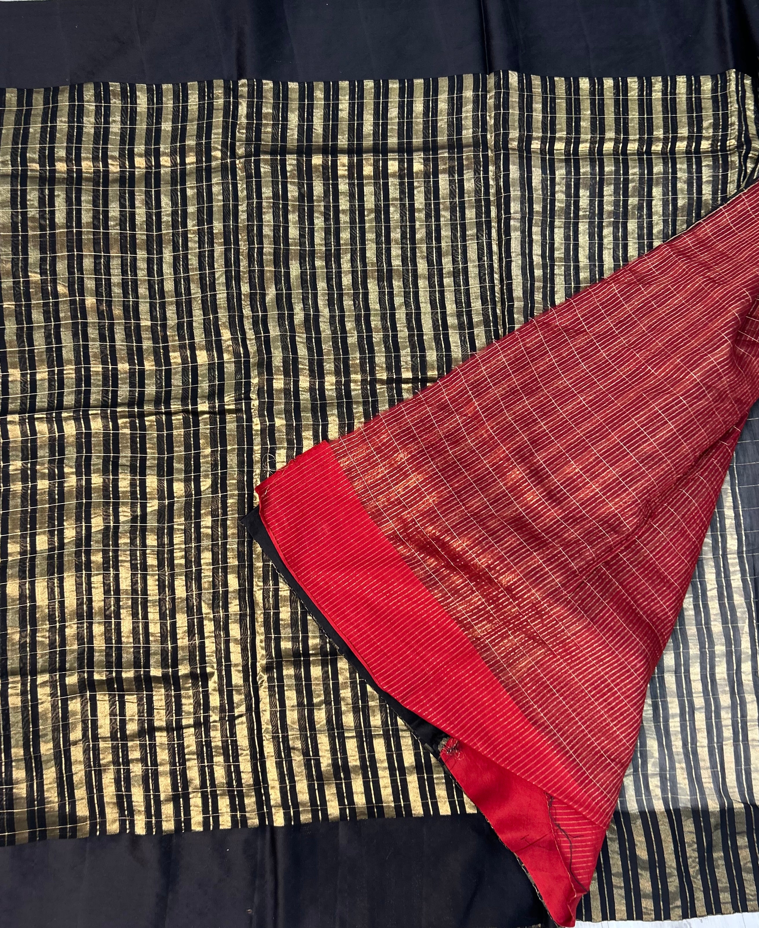 Black pure tissue stirpes satin border saree 101