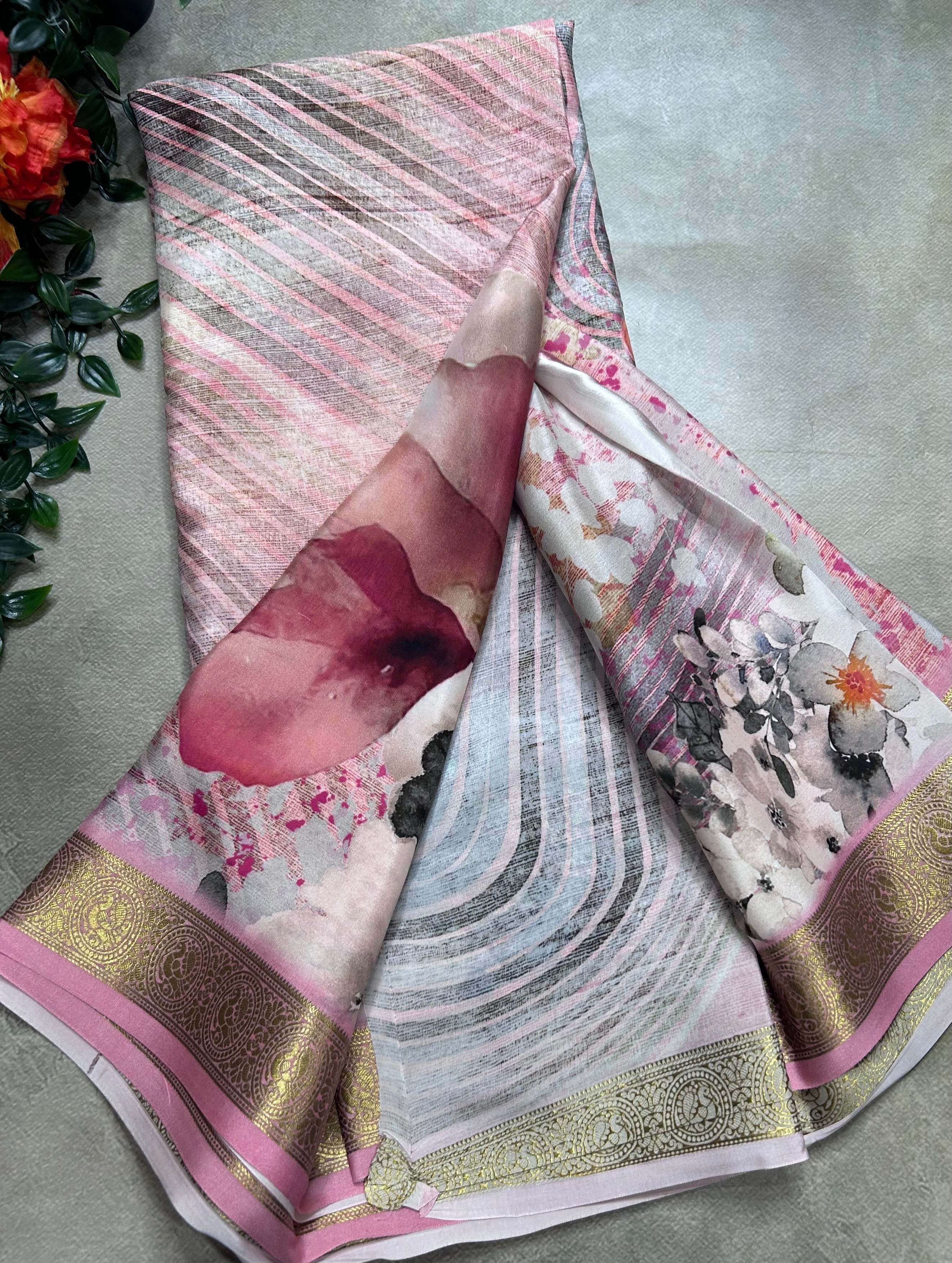 Pink digital print pure mysore silk saree(DMS106)