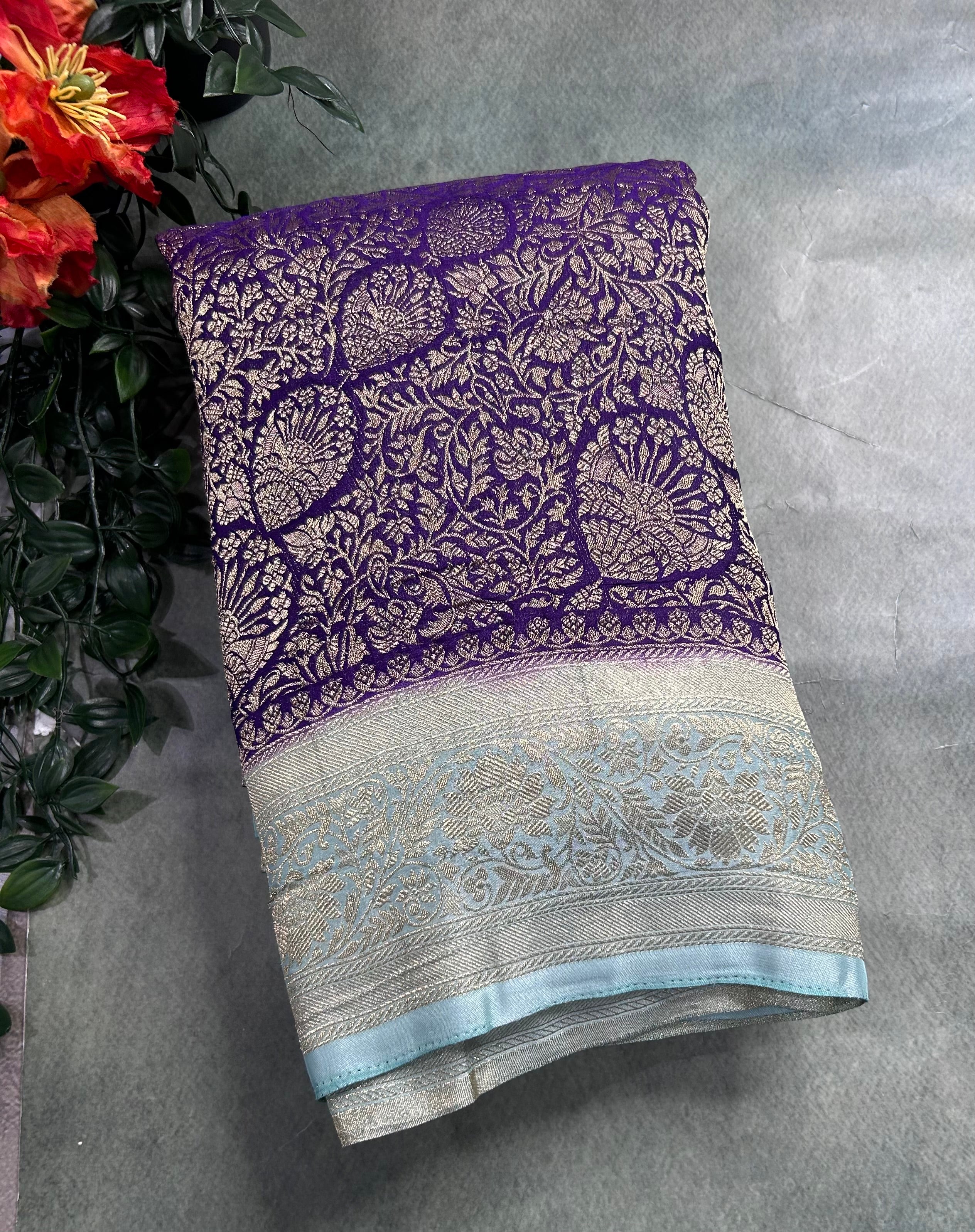 Purple brocade semi georgette 105 saree