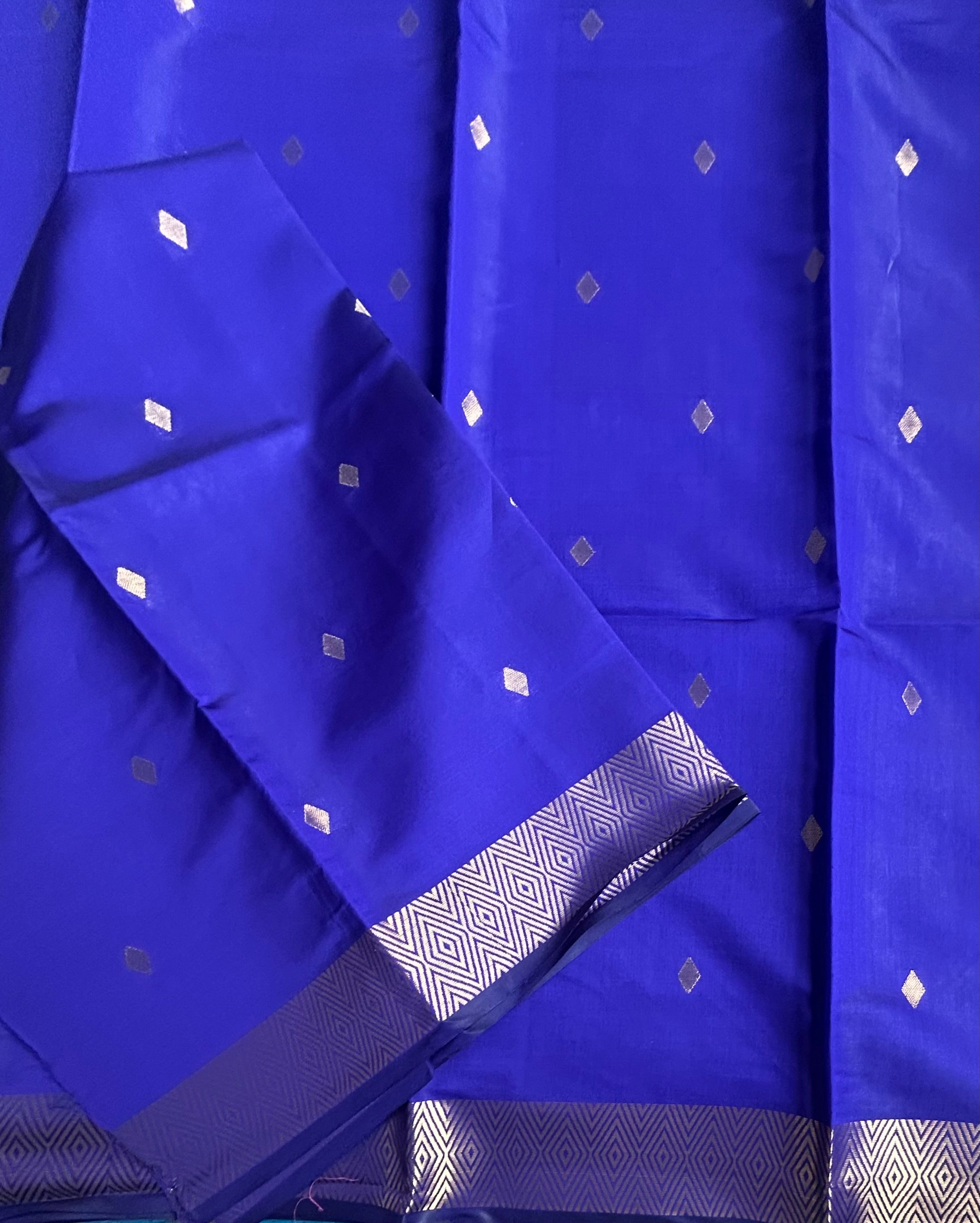 Blue small border semi silk saree