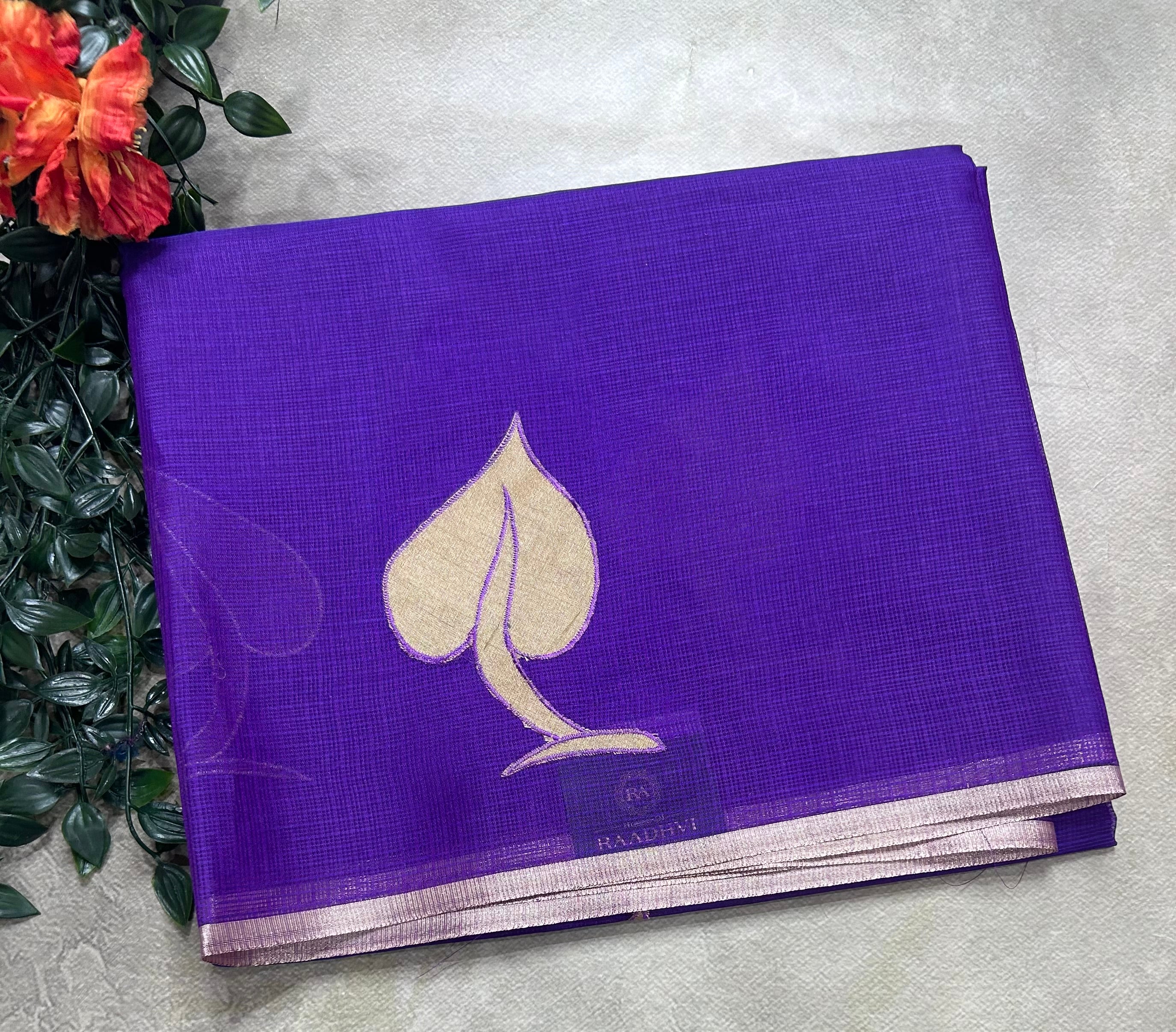 Purple 2 kota checks appliqué work 106 saree