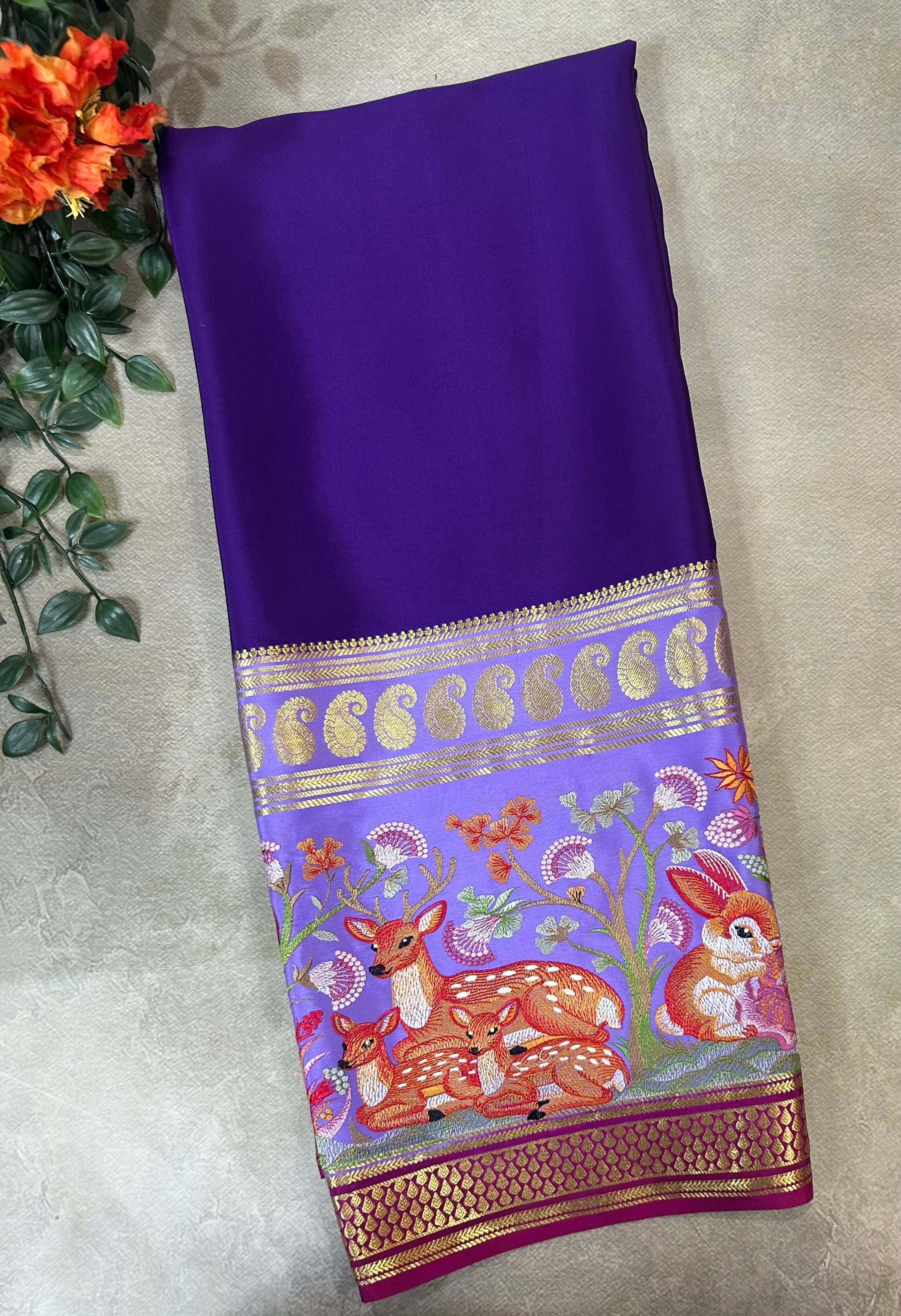 3D embroidery pure mysore silk-104 saree