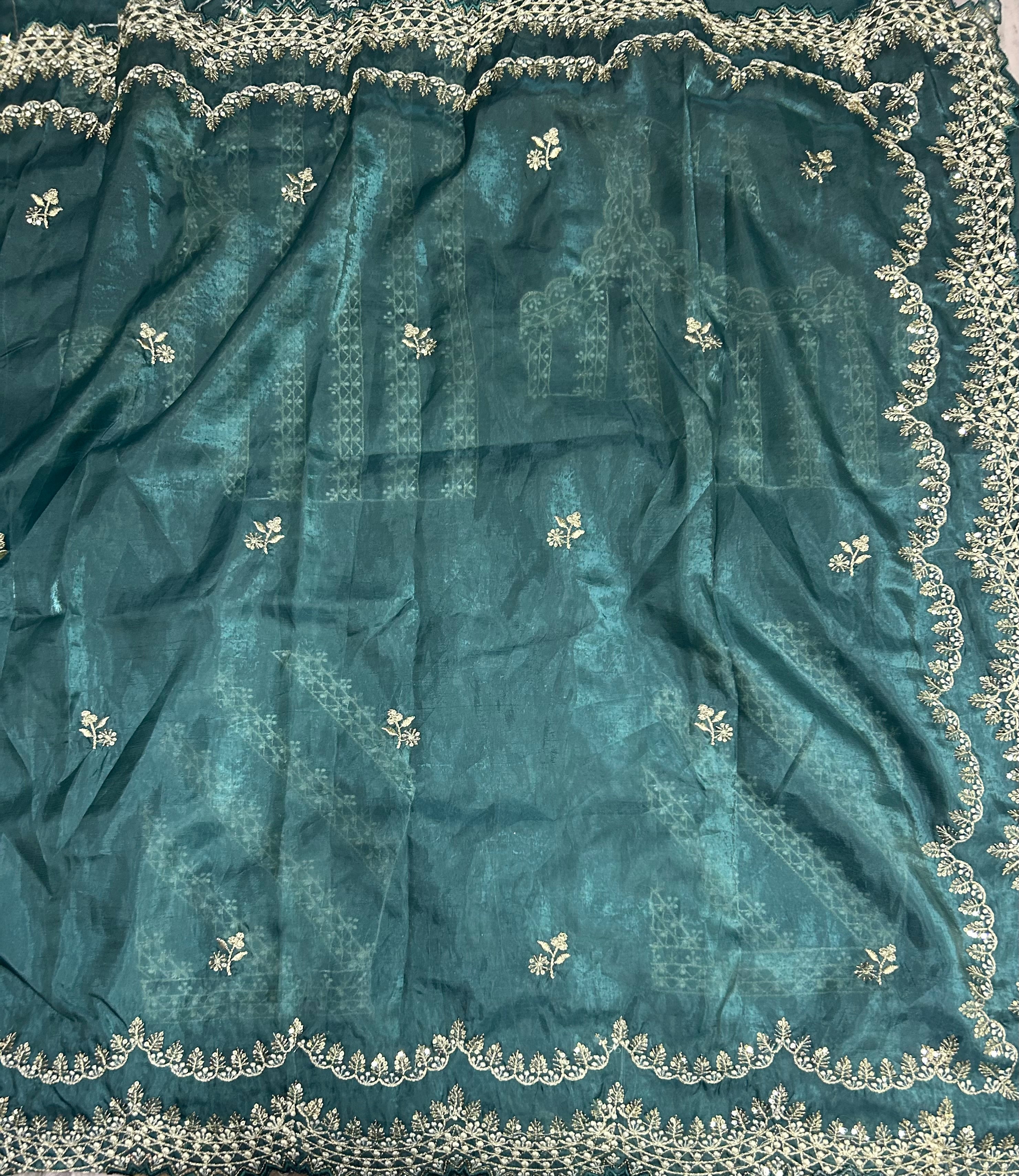 Dark Sea green scallop Border party wear saree
