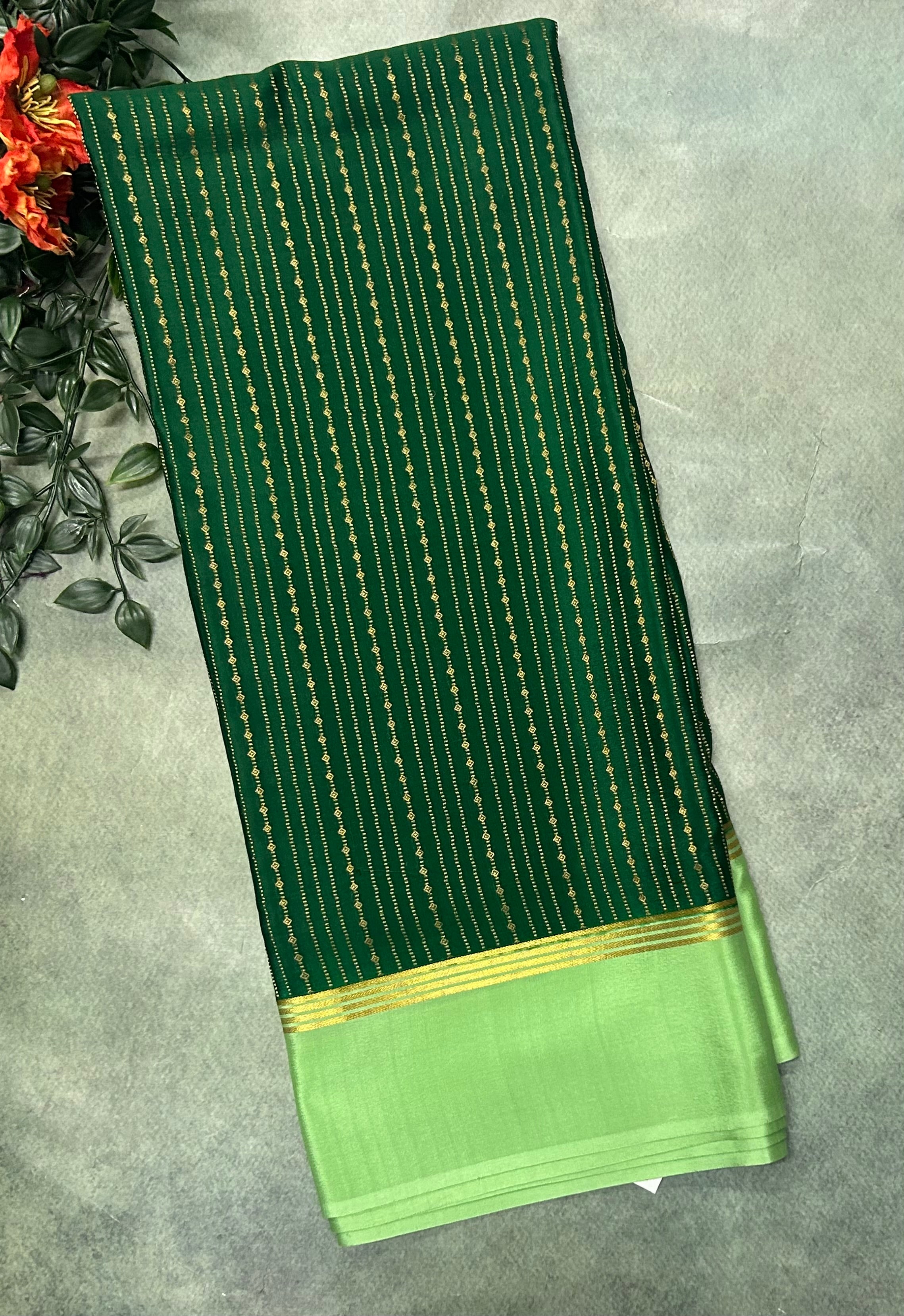 Bottle green stripes pure Mysore crepe silk 103 saree