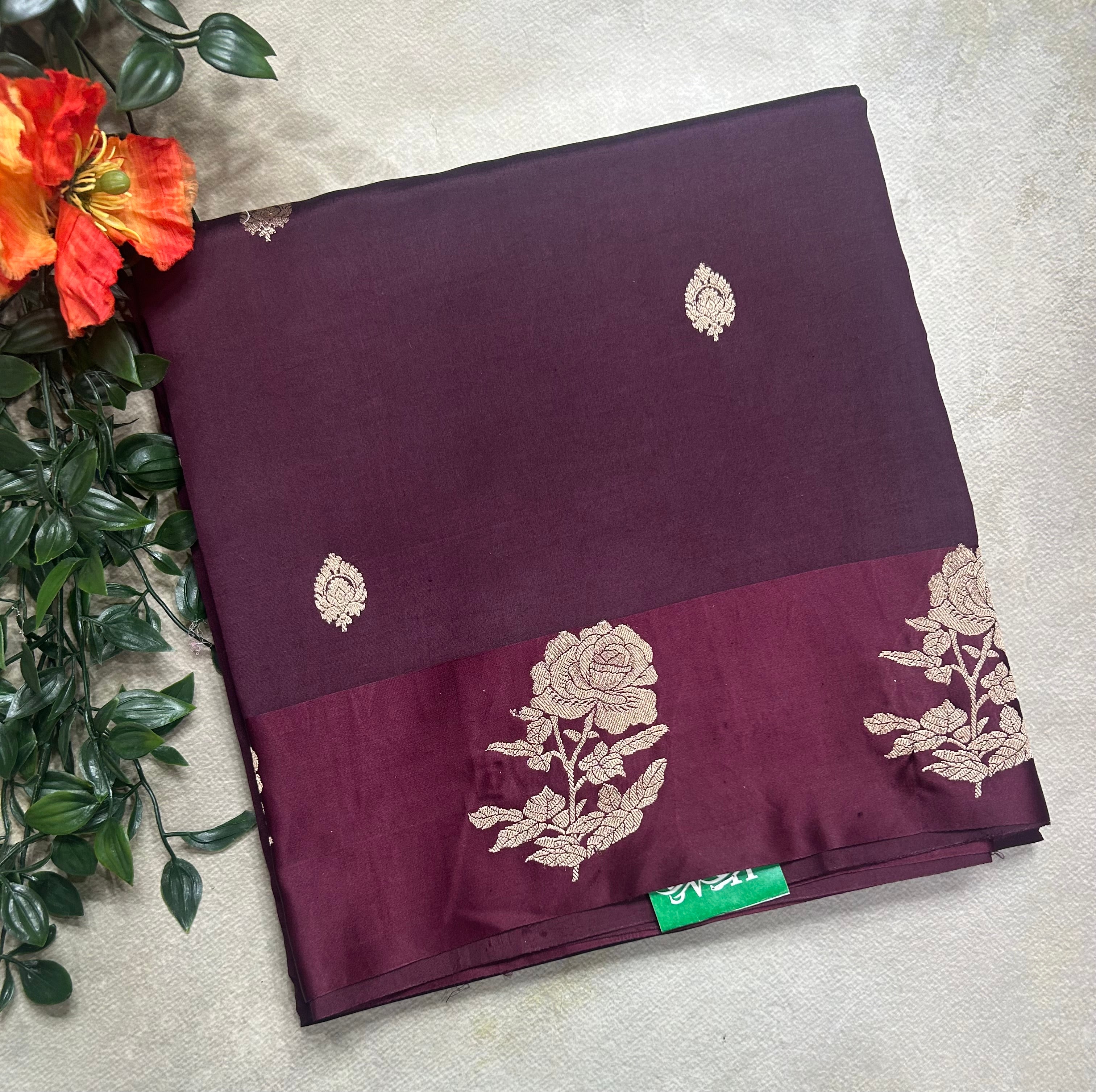 Wine benarasi lightweight silk 105 saree