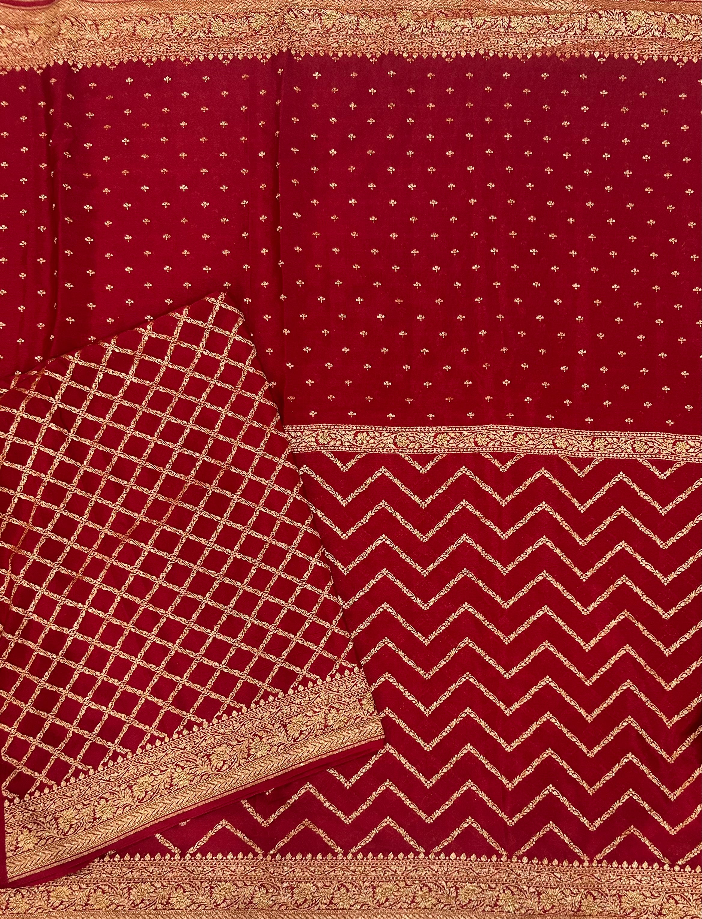 Maroon half n half pure benarasi crepe 105 saree