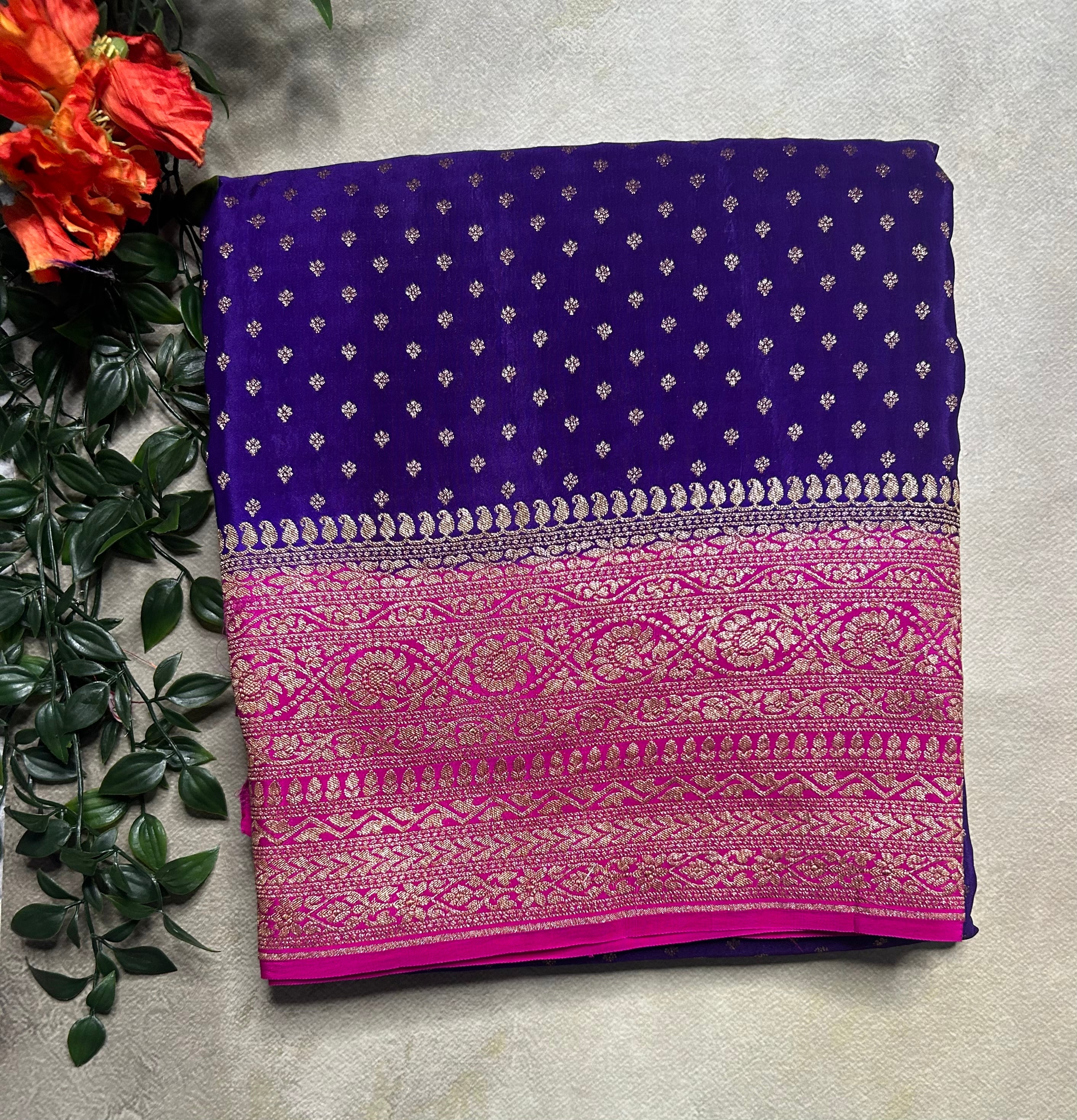 Purple pure benarasi 103 crepe silk saree