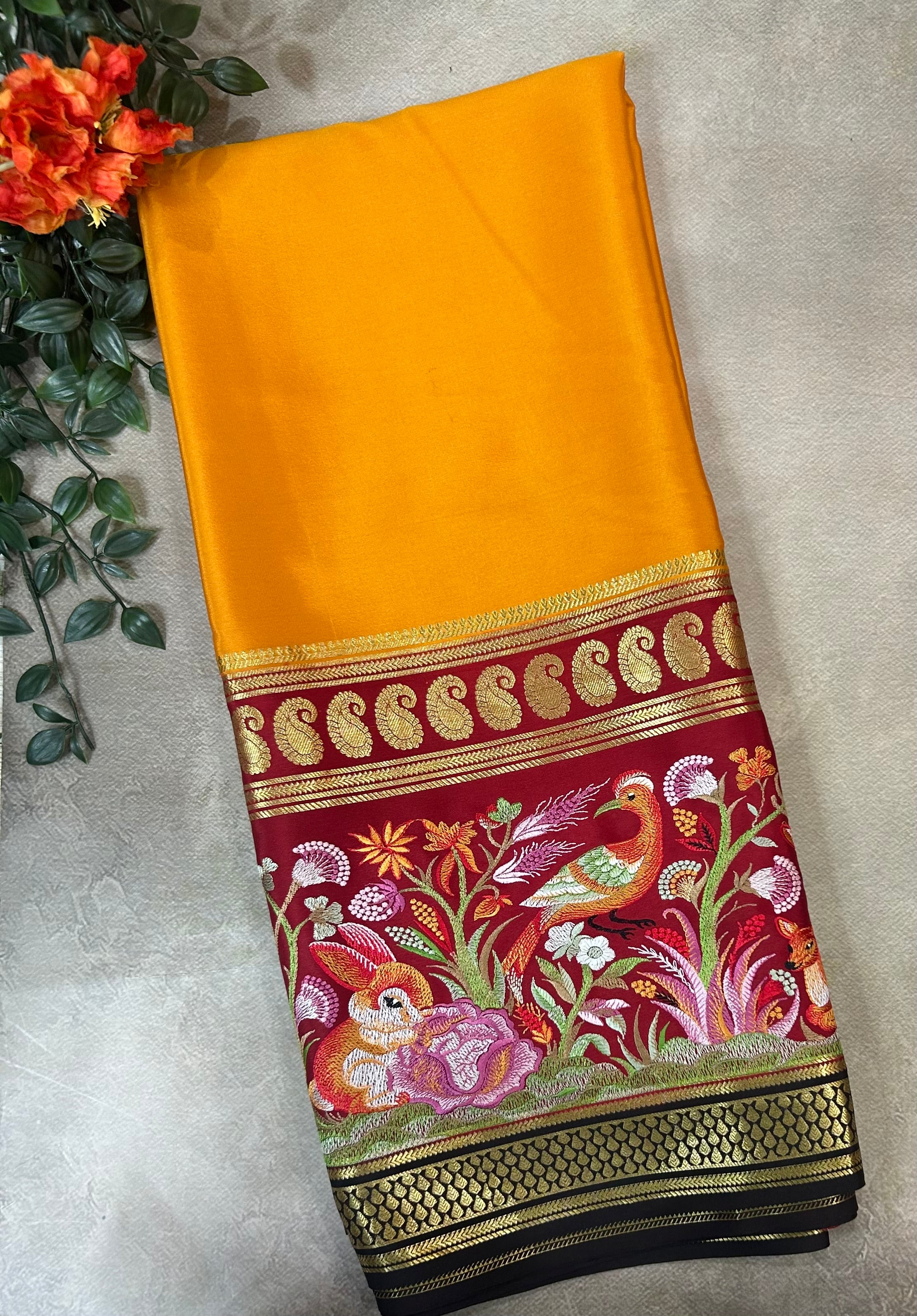 3D embroidery pure mysore silk-104 saree