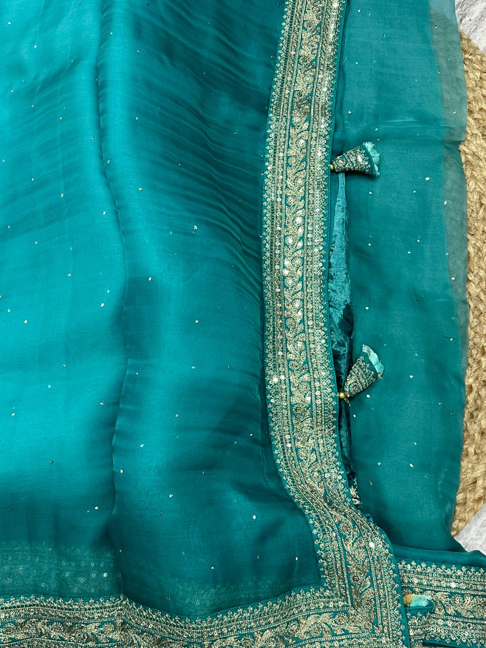 Sea blue sabyasachi inspired pure organza saree