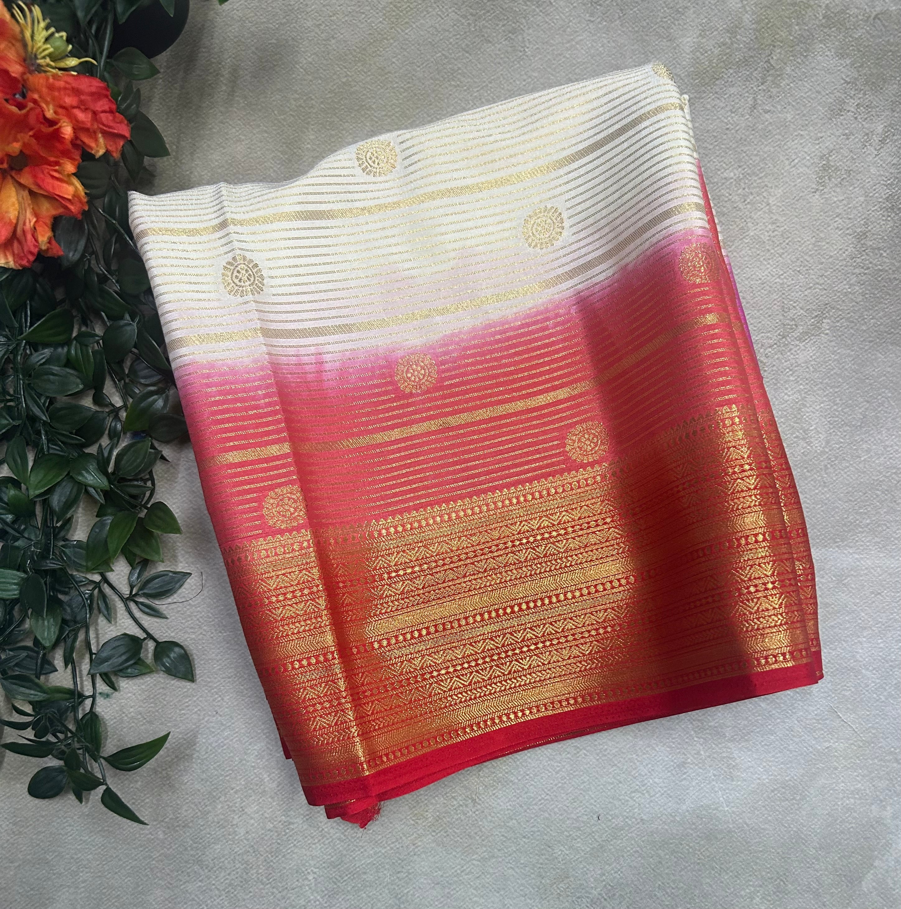 Rankart stripes n Butta semi Mysore silk saree