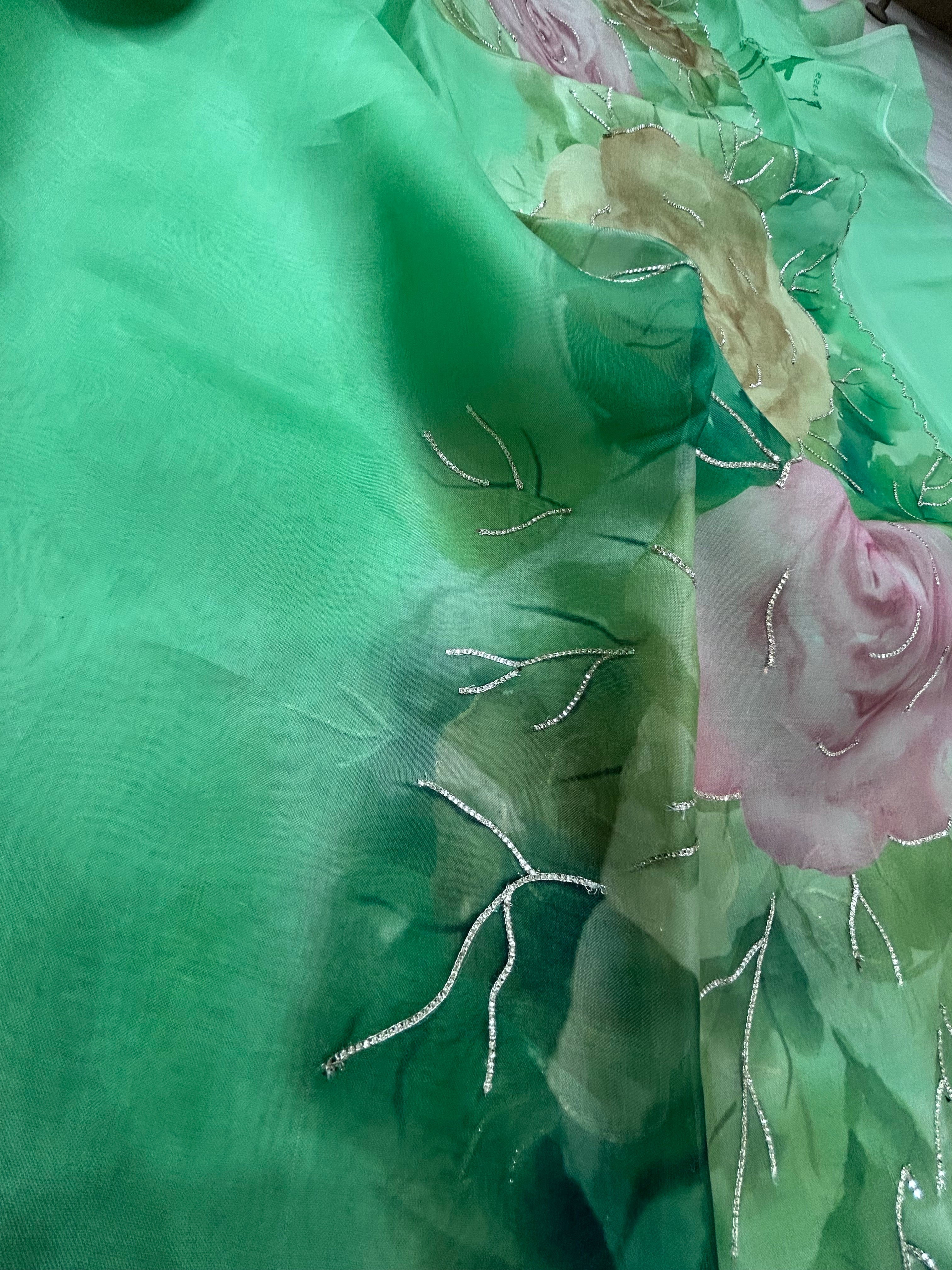 Aqua green pure 104 organza silk saree