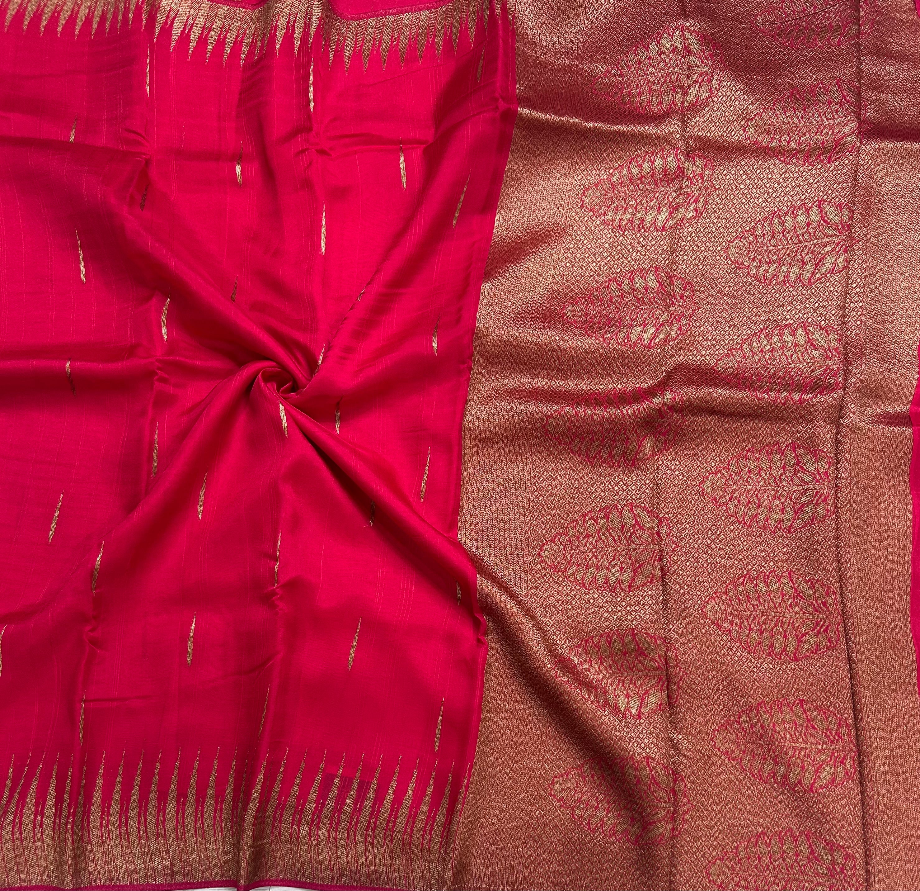 Pink temple border tussar crepe 106 silk saree