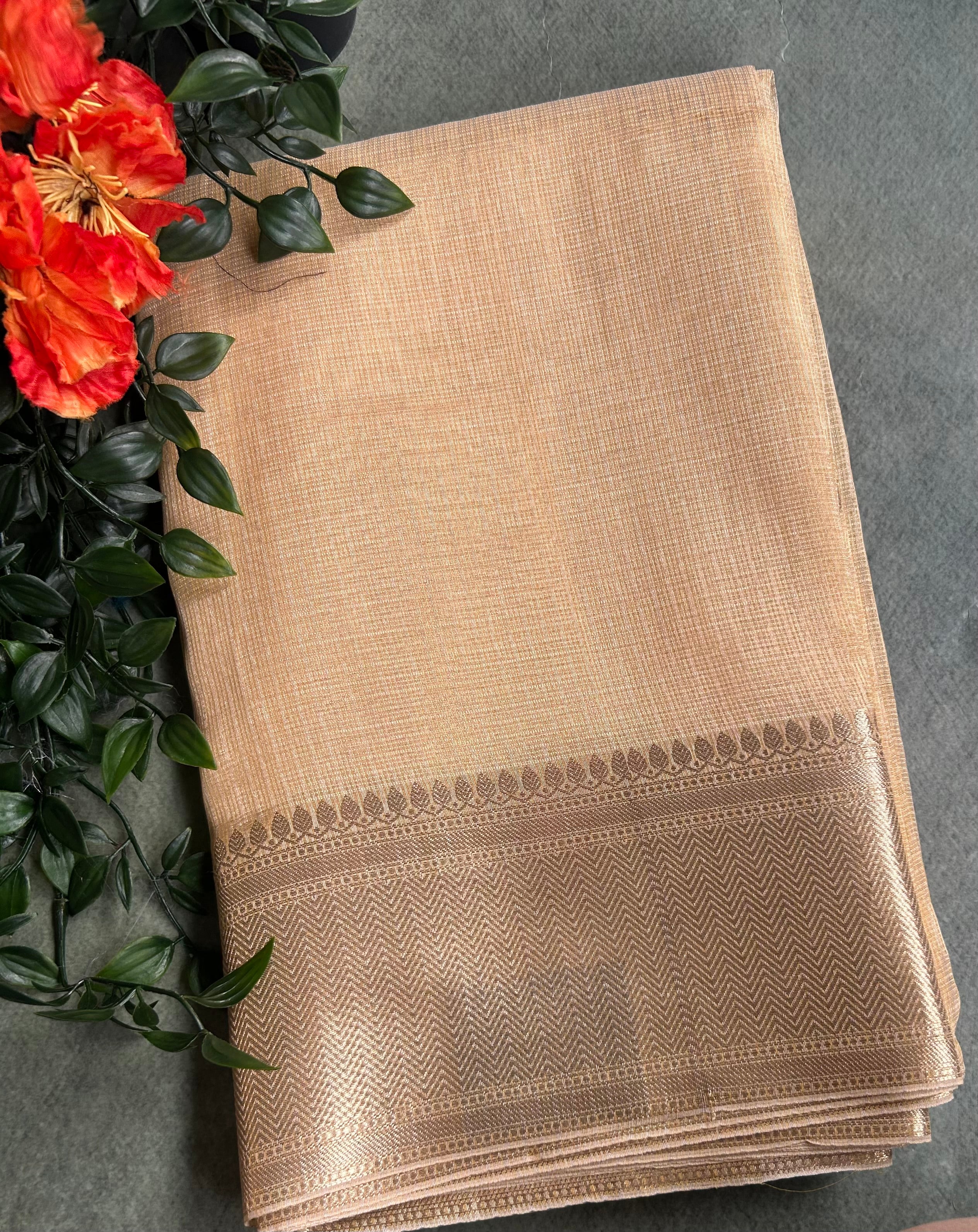 Cream small border Kota  checks saree