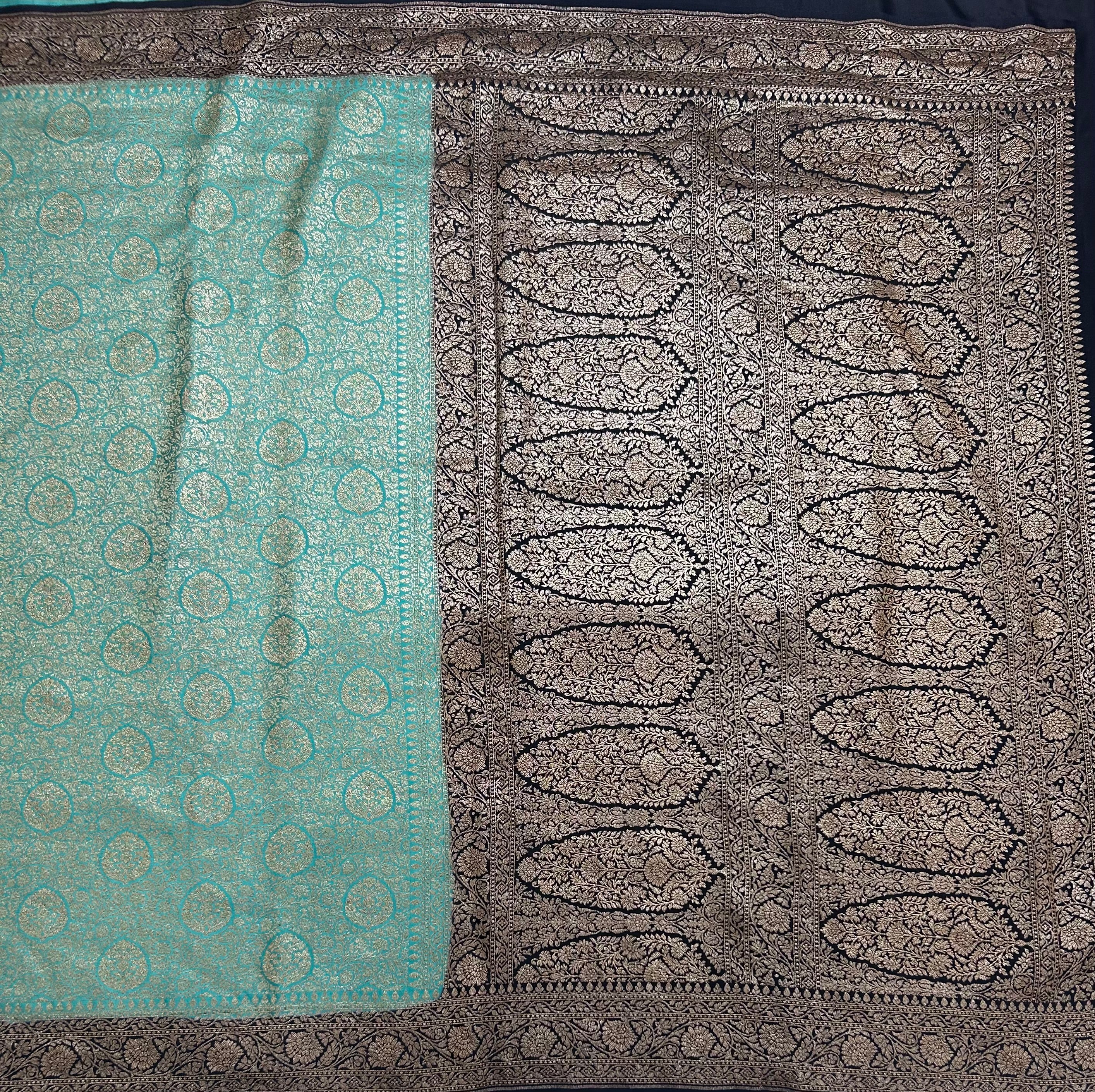 Sea green brocade pure benarasi 106 crepe silk saree (SG105)
