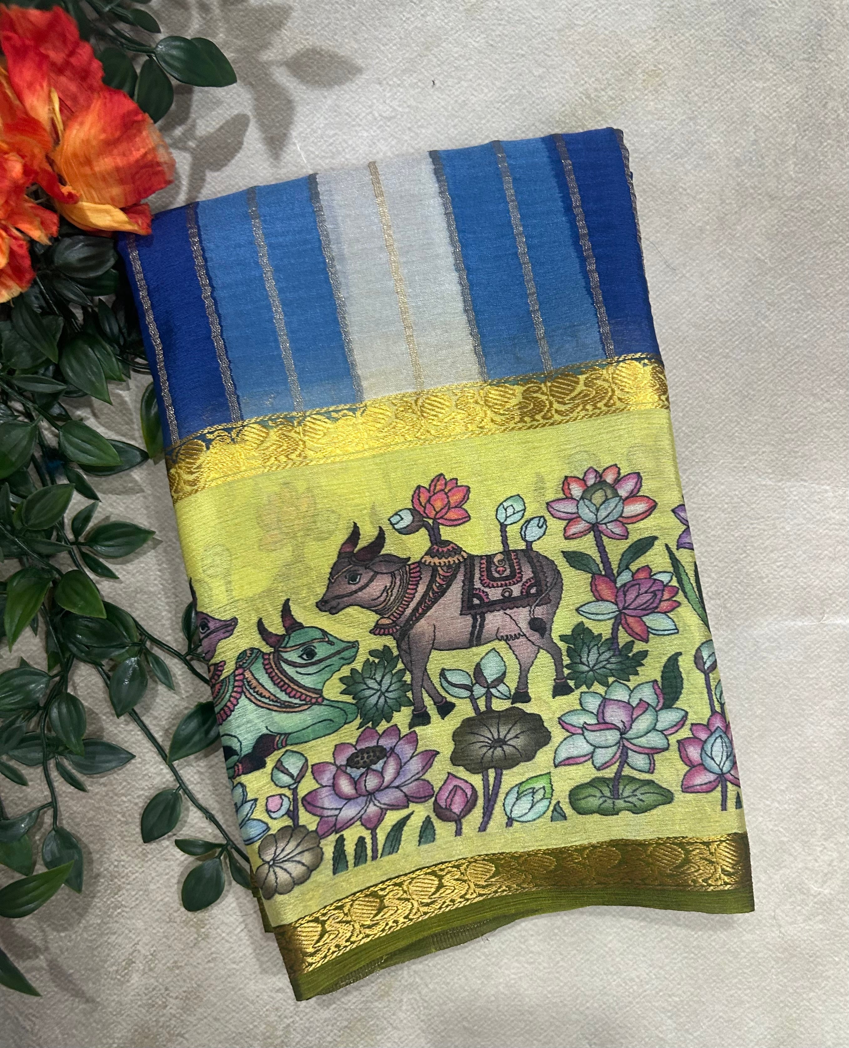 Rankart kalamkari border pure wrinkle 103 crepe silk saree