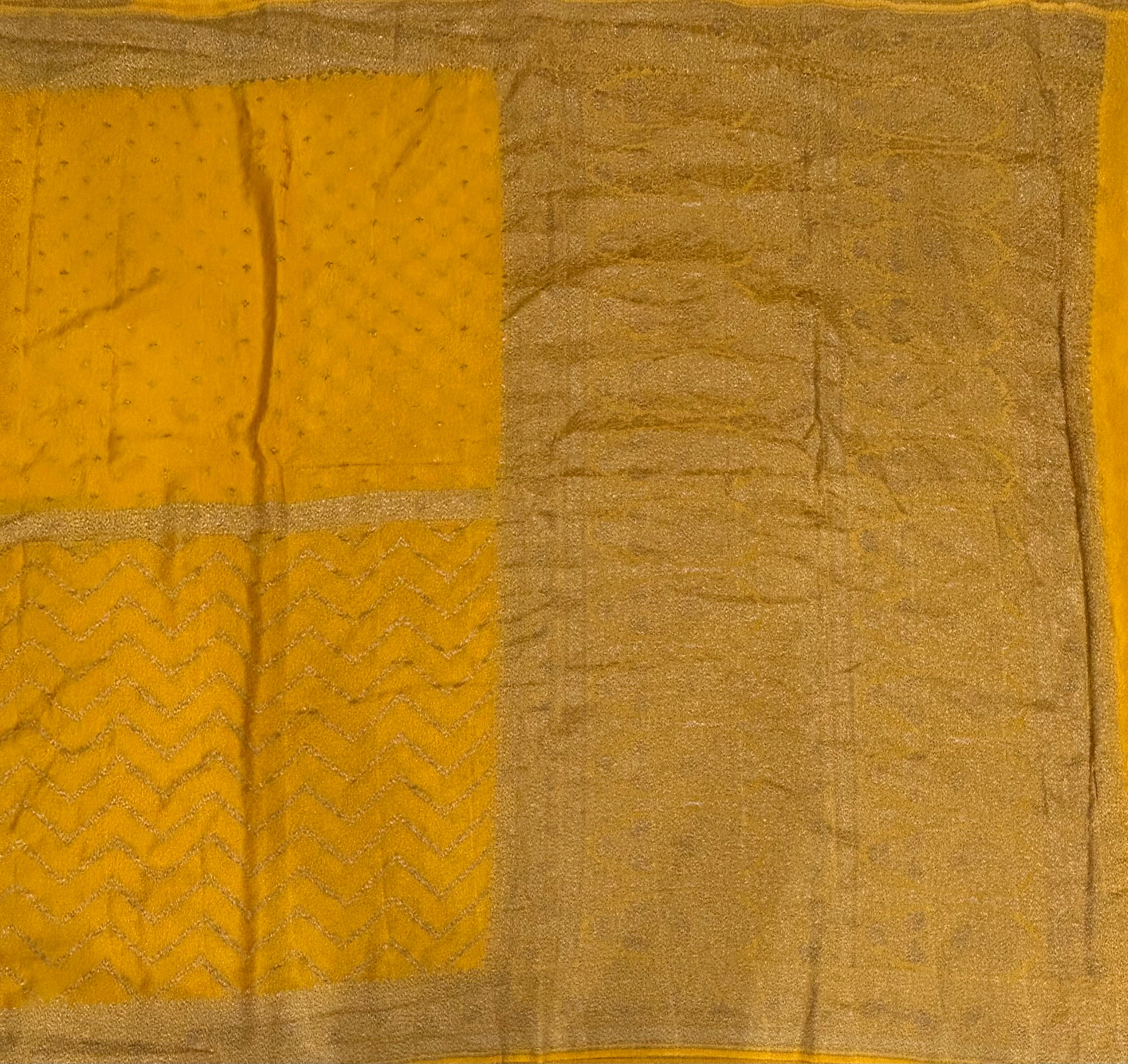 Bright yellow half n half pure benarasi crepe 104 saree